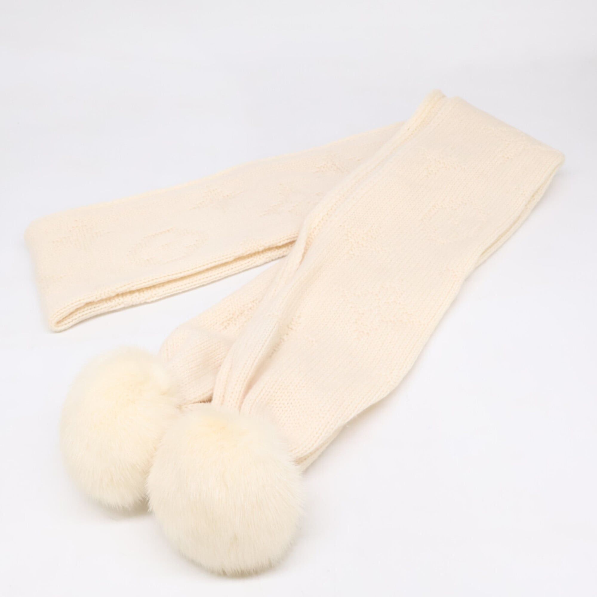 Louis Vuitton LOUIS VUITTON 401910 Mink Fur Pom Cashmere Stole Scarf Ivory Women's Size ONE SIZE - 1 Thumbnail