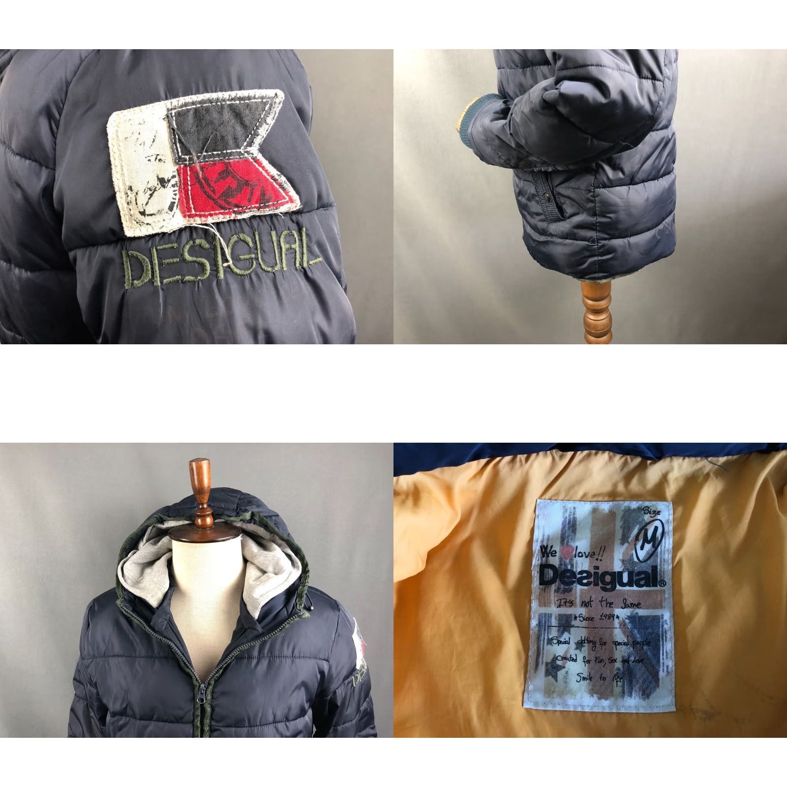 Desigual Desigual Jacket Mens M Blue Full Zip Padded Polyamide Dark Men Size Double Hooded Size US M / EU 48-50 / 2 - 8 Thumbnail