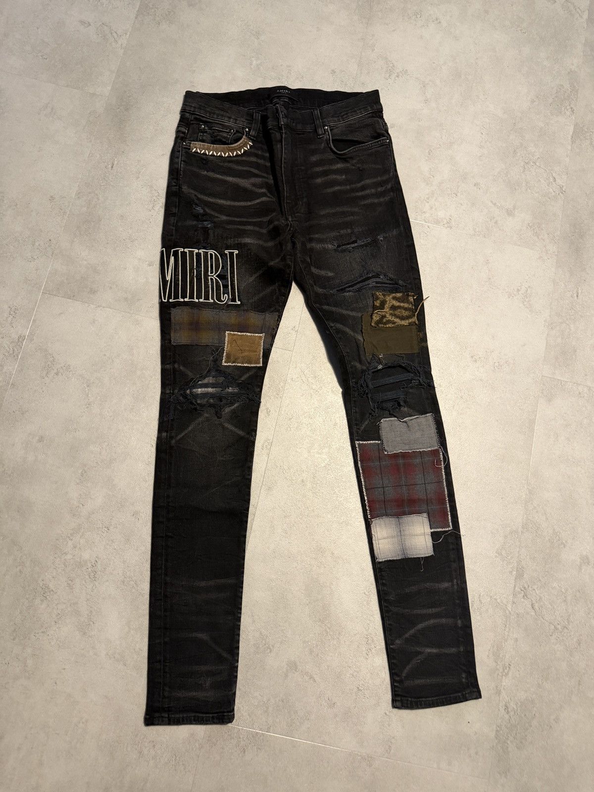 Amiri Amiri Black Grunge Patch Medium Crafted Jeans Size US 32 / EU 48 - 1 Thumbnail