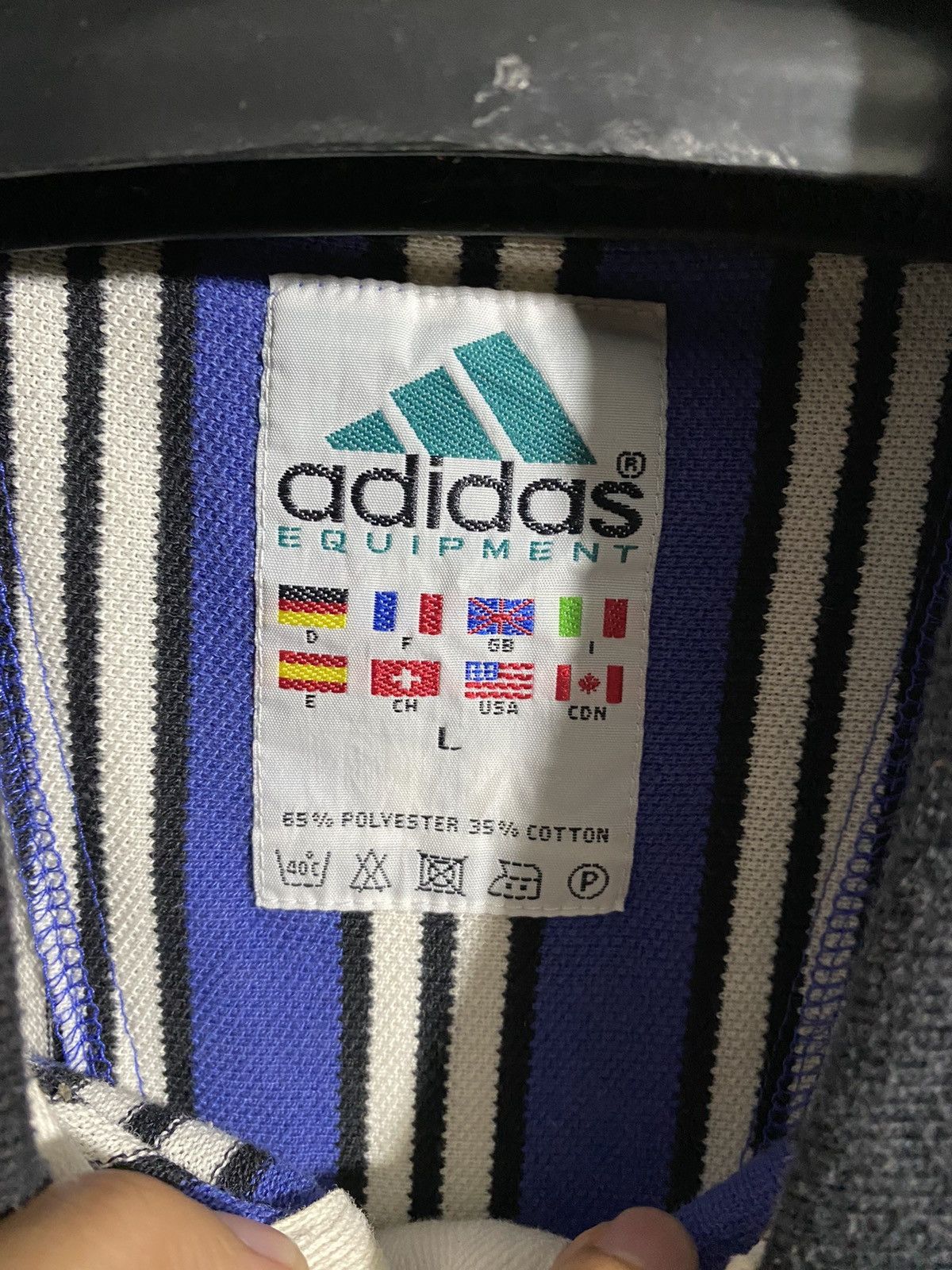 Adidas × Vintage Vintage Adidas Equipment Striped Polo Shirt Size US XL / EU 56 / 4 - 4 Thumbnail
