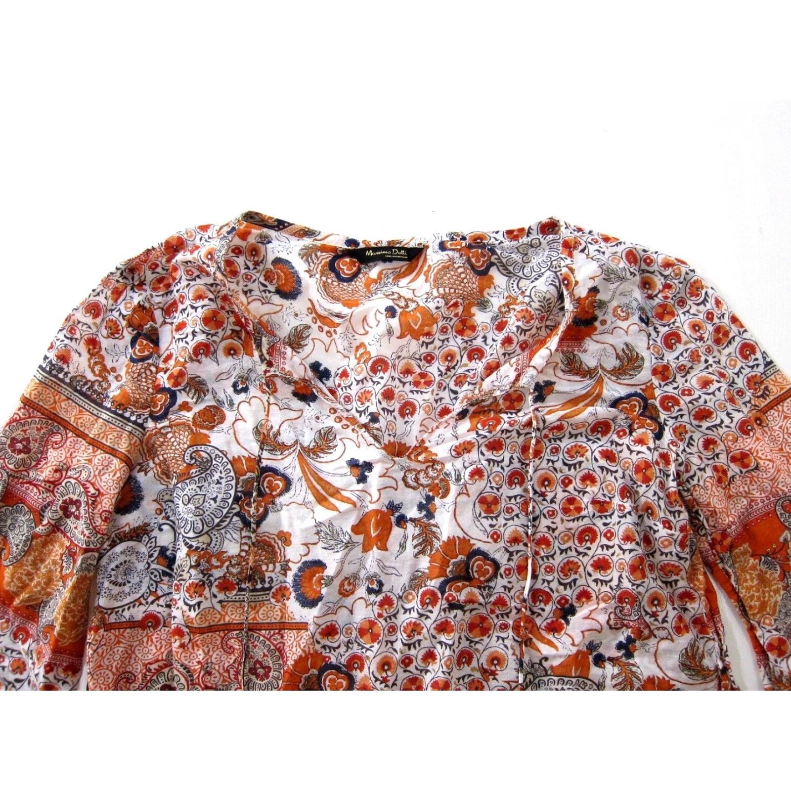 Massimo Dutti Massimo Dutti Cotton Orange Floral Lightweight 3/4 Sleeve Tunic Blouse 4 Womens Blouse Size S / US 4 / IT 40 - 3 Thumbnail