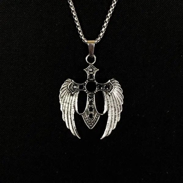 Jewelry Wings Cross Necklace Crystal Chain Punk Gothic Size ONE SIZE - 6 Thumbnail