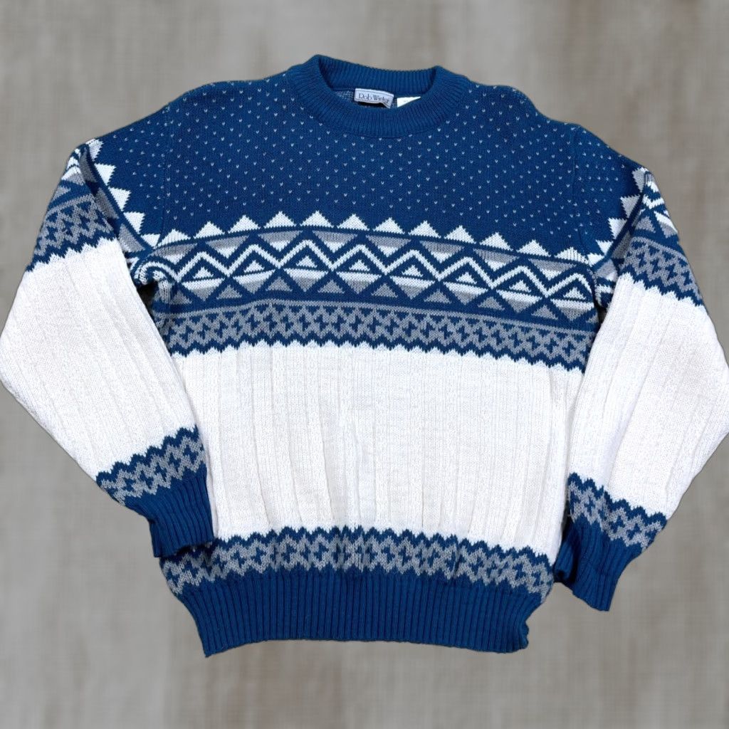 Vintage VINTAGE Grandpa Sweater Men Medium Blue Geometric Nordic Birdseye 90s Knit Cosby Size US M / EU 48-50 / 2 - 1 Thumbnail