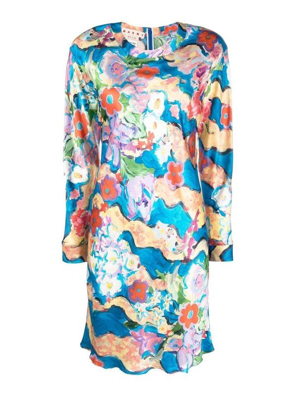 image of Marni O1W1Db10524 Floral Print Mini Dress In Multicolor, Women's (Size 2XL)