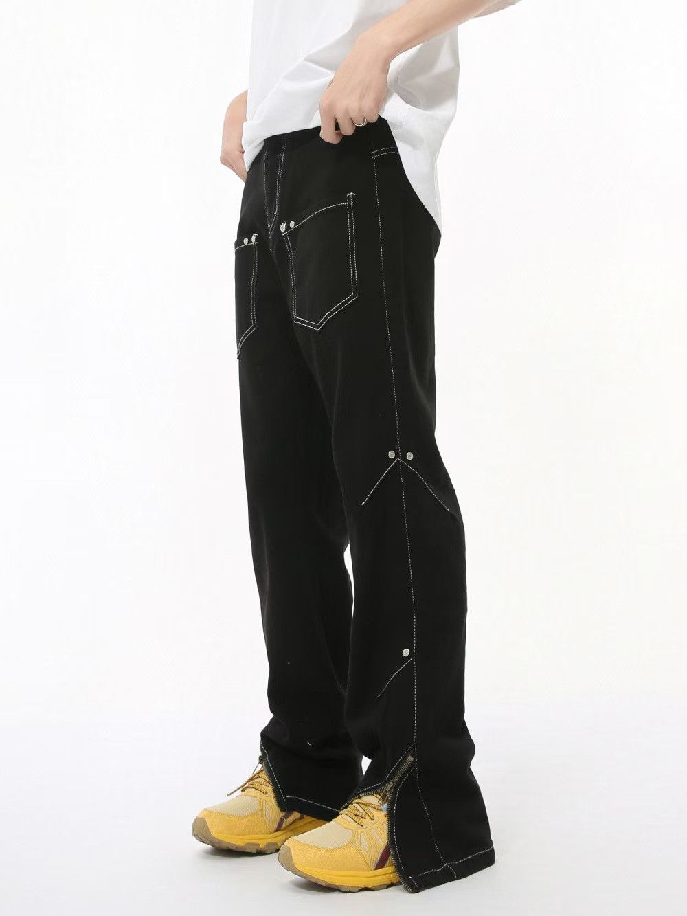 Japanese Brand × Jean Street Hip Hop Bright Line Design Patchwork Pocket Jeans Size US 30 / EU 46 - 5 Thumbnail