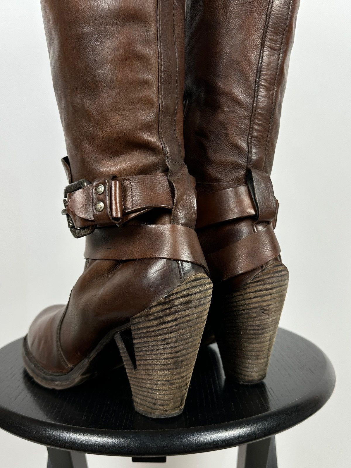 A.S.98 A.S.98. Airstep Brown Leather Knee High Boots Moto Style Size US 9 / IT 39 - 14 Thumbnail