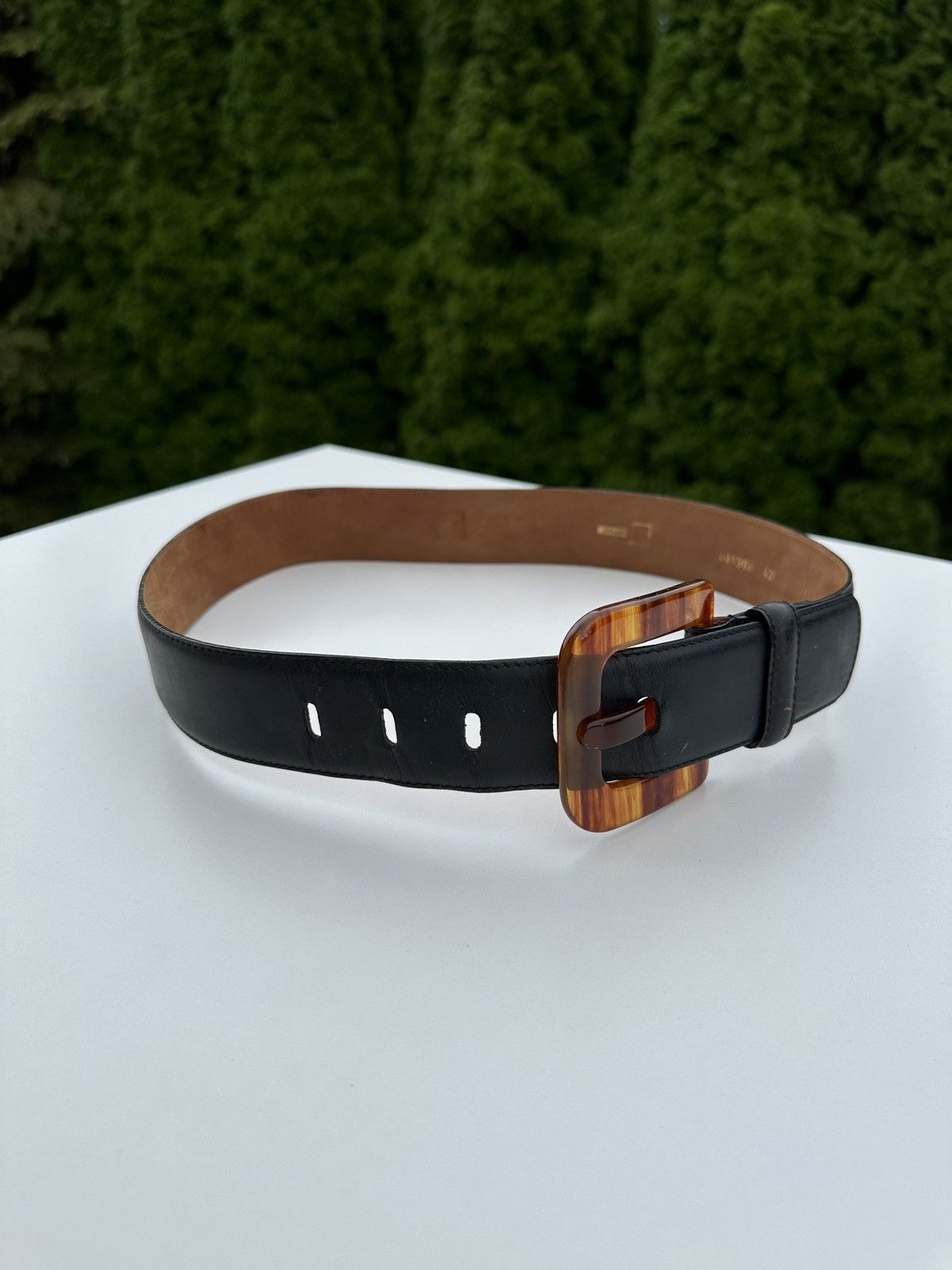 Designer Moschino black belt with golden logo and amber buckle Size ONE SIZE - 5 Thumbnail