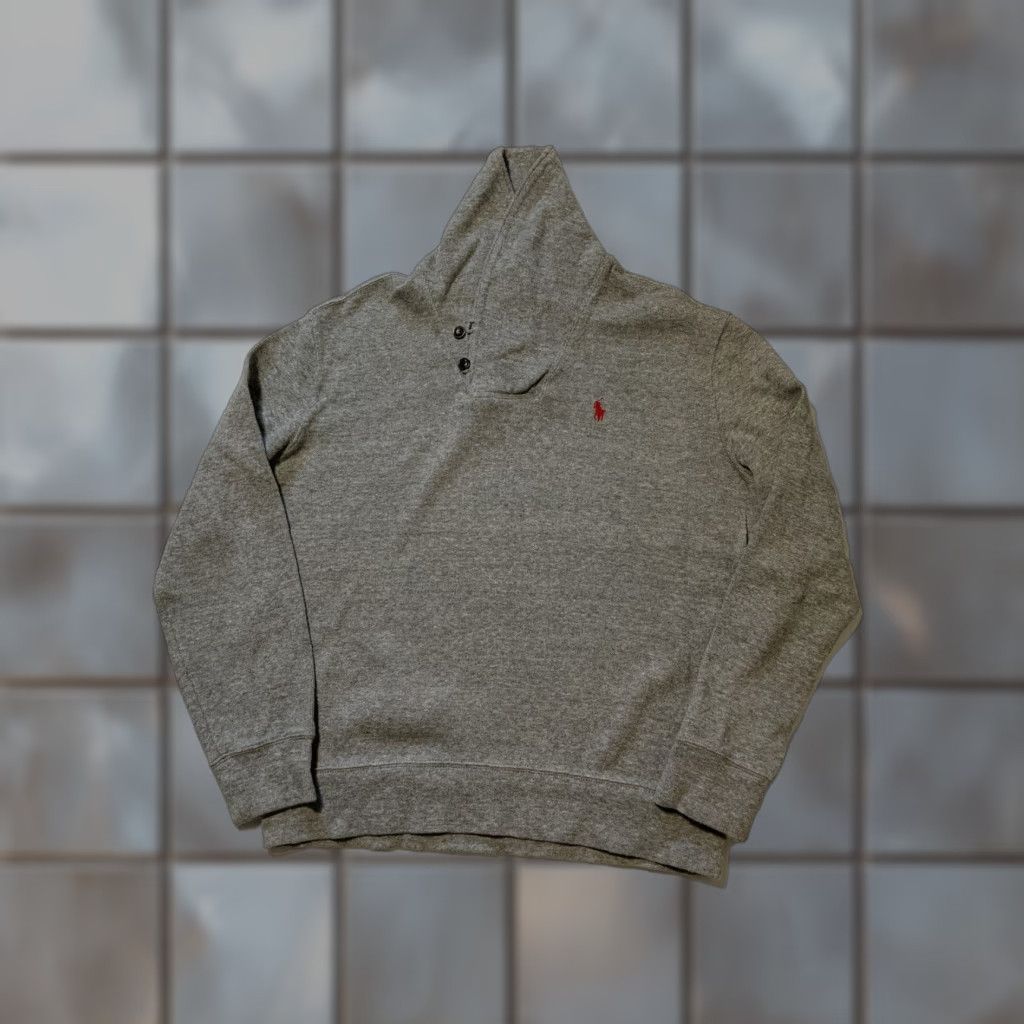 Polo Ralph Lauren VINTAGE Polo Ralph Lauren Pony Player Logo Rib Cotton Gray Shawl Estate Sweater Sz. L Size US L / EU 52-54 / 3 - 1 Thumbnail