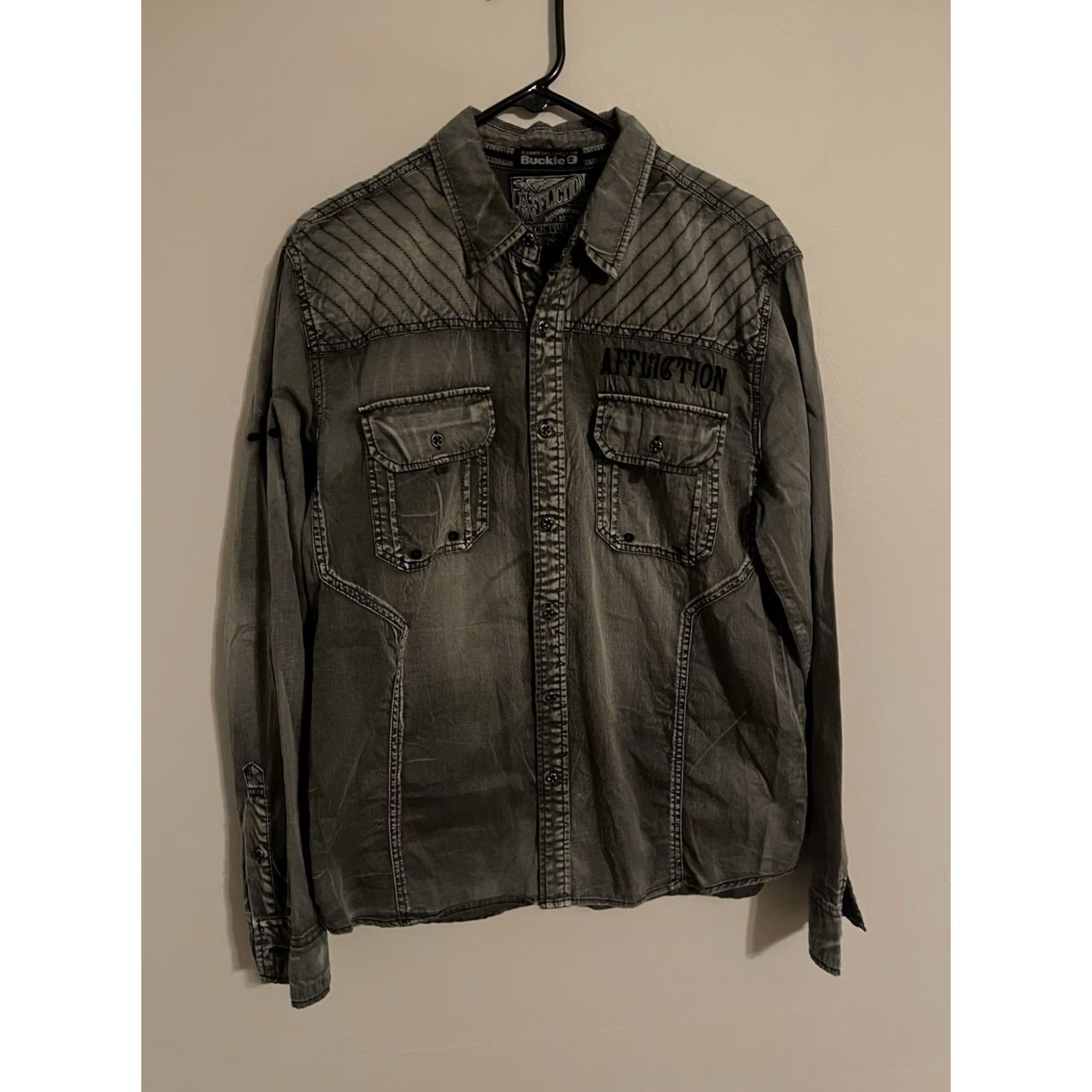 Affliction Affliction Button Up Shirt Military Eagle Spec L/S Men's Large Gray Size US L / EU 52-54 / 3 - 4 Thumbnail