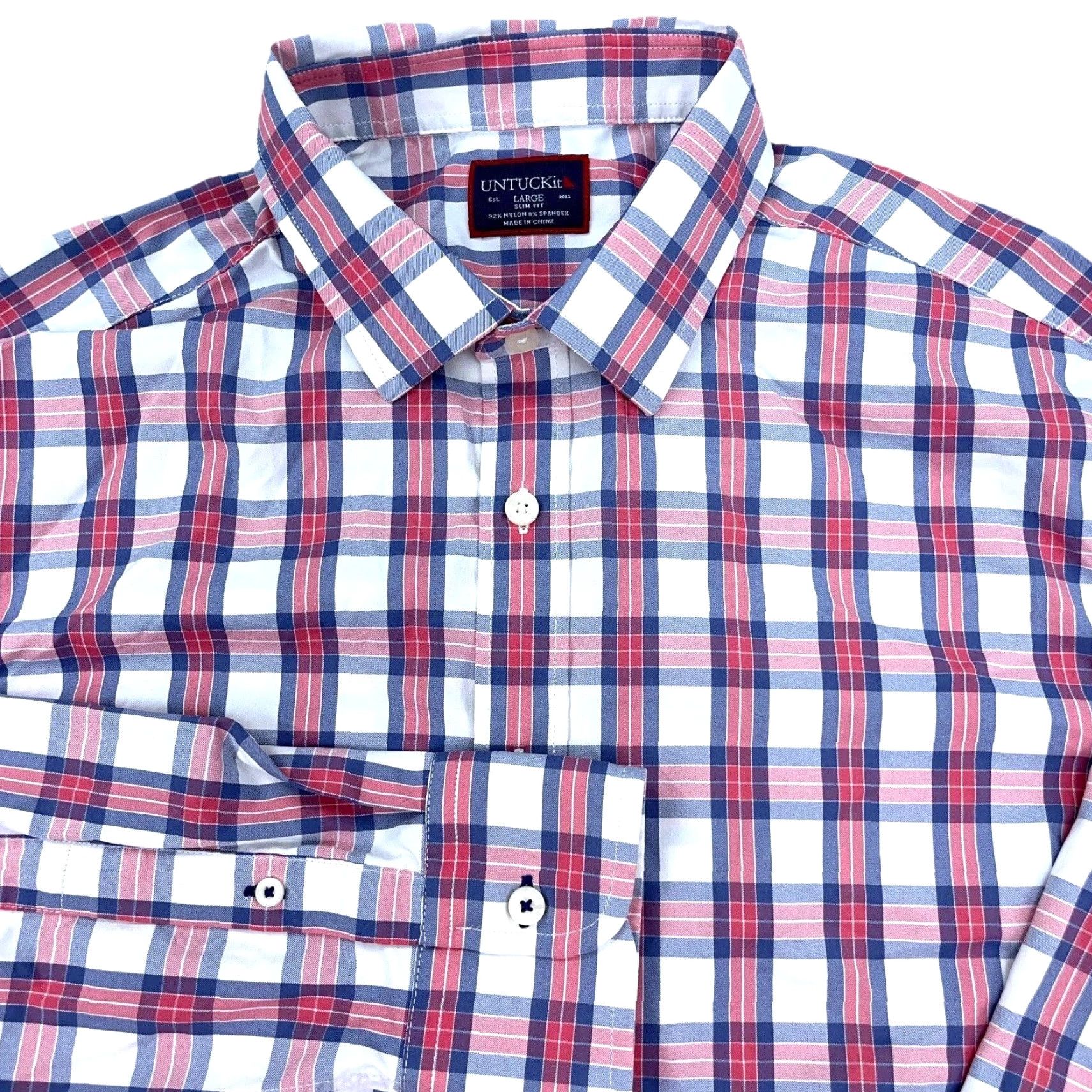 UNTUCKit VINTAGE Untuckit Men's Shirt Large Pink Blue White Plaid Button-Up Casual Slim Fit Size US L / EU 52-54 / 3 - 2 Thumbnail