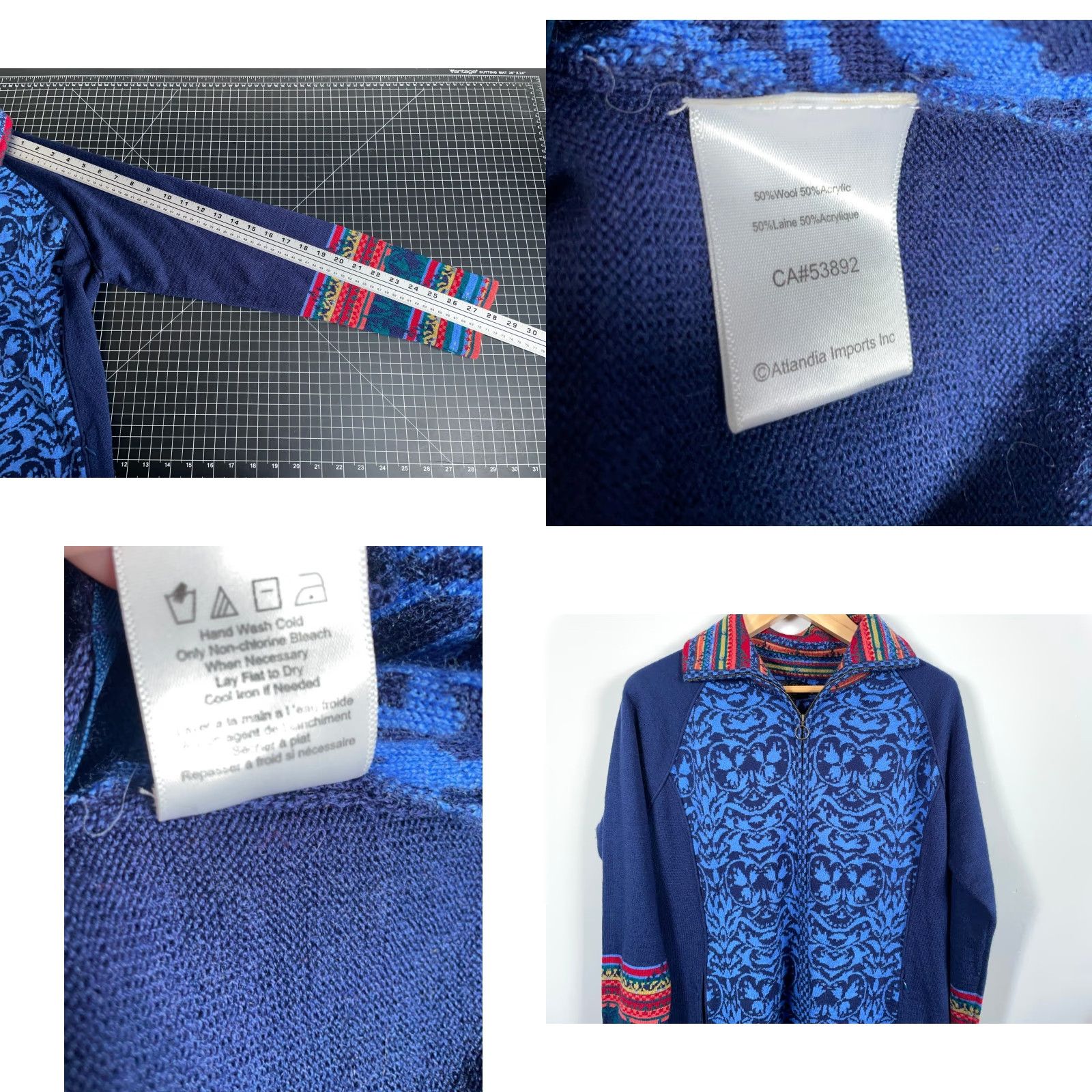 Vintage VINTAGE Icelandic Design Blue Abstract Zip Cardigan Women's XL Lightweight Wool Blend Long Sleeve Collared Knit 90s Preppy Ski Size XL / US 12-14 / IT 48-50 - 8 Thumbnail