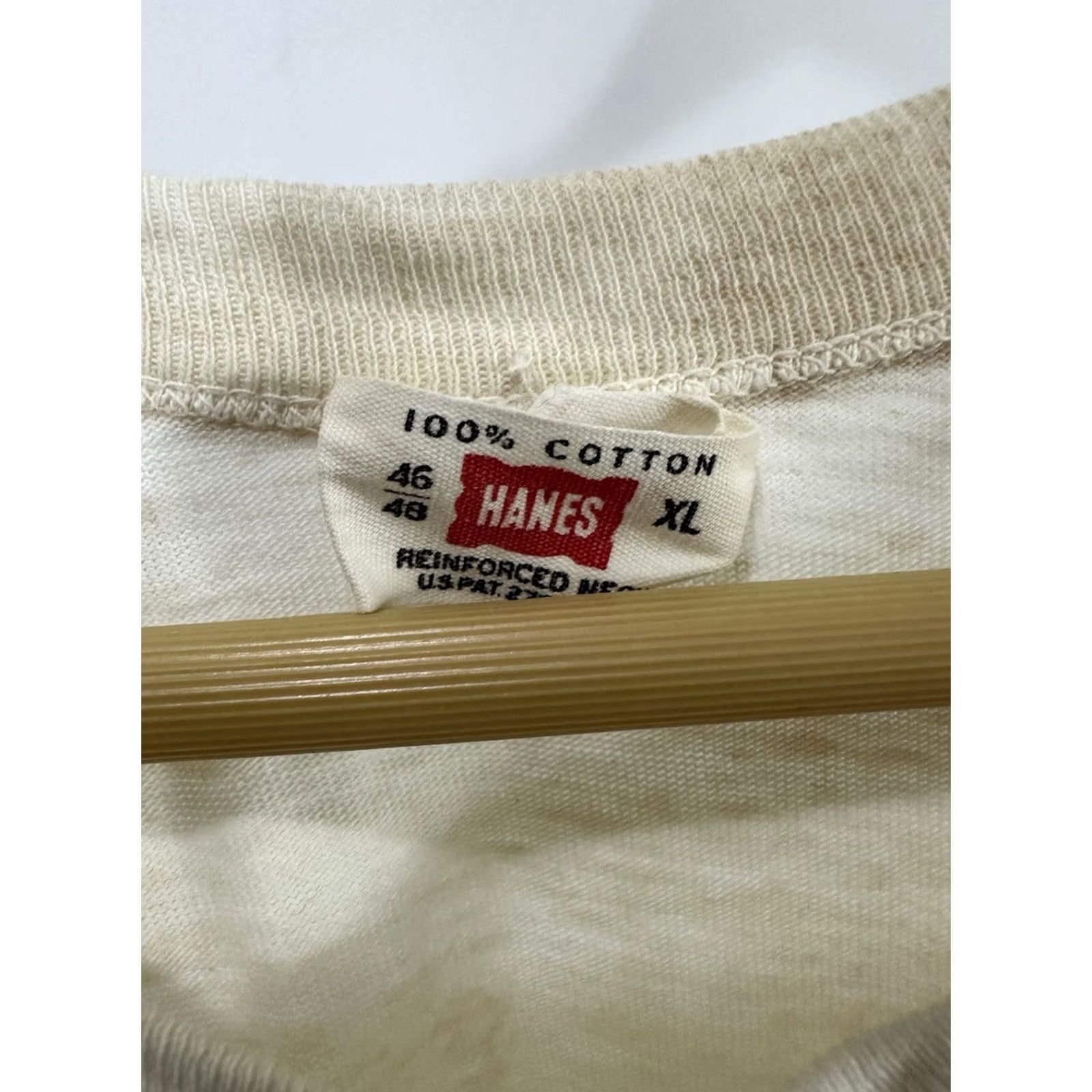 Hanes VTG 60s Hanes T-Shirt Reinforced Collar Loopwheel True Vintage RARE XL Mens Cream Distressed Thrashed Classic Shirt Size US XL / EU 56 / 4 - 4 Thumbnail