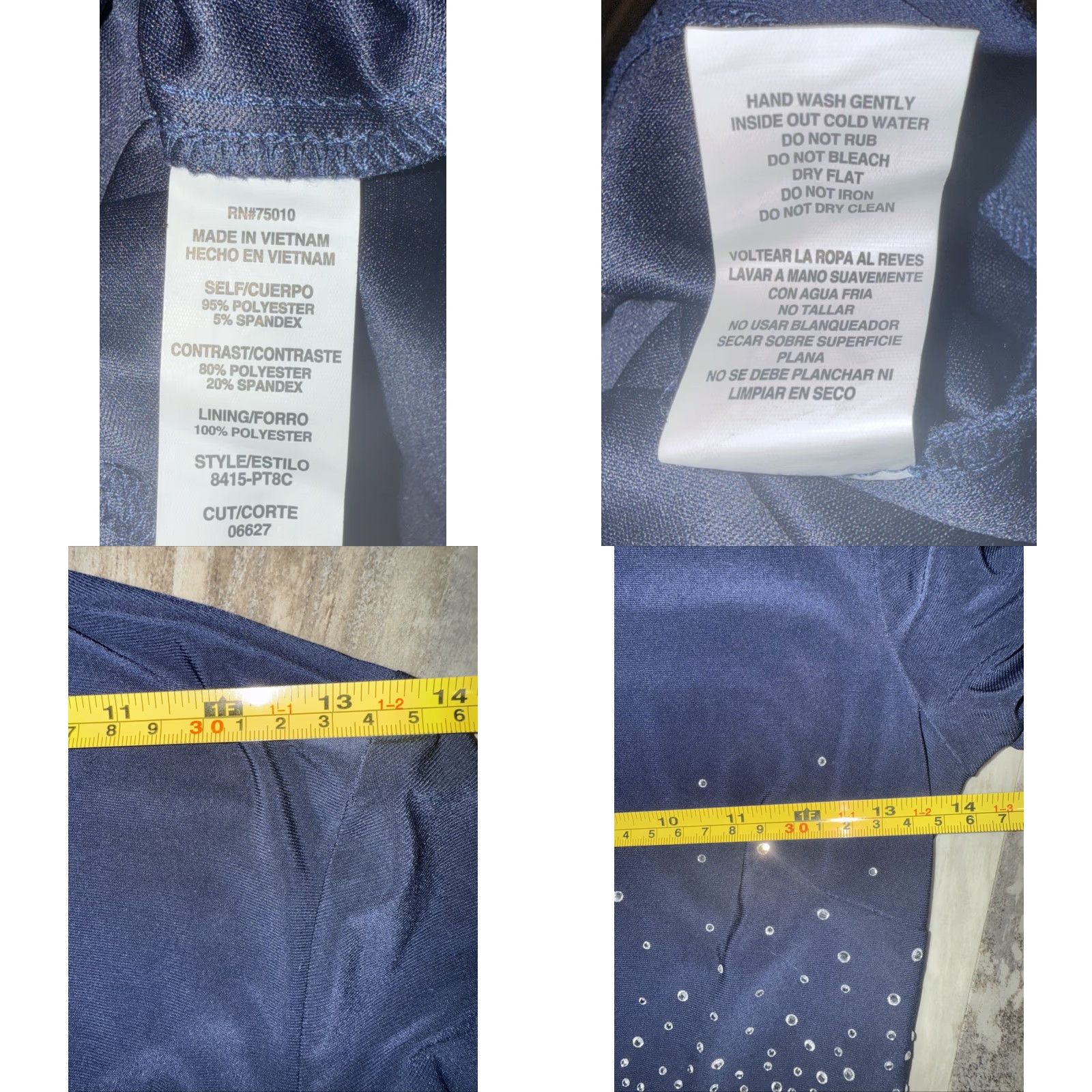 Vintage Jodi Kristopher Formal Dress Navy Blue Rhinestones Long Sleeves Women’s Size 1 Midi A-Line Mock Neck Party/Cocktail Wedding Size XS / US 0-2 / IT 36-38 - 8 Thumbnail