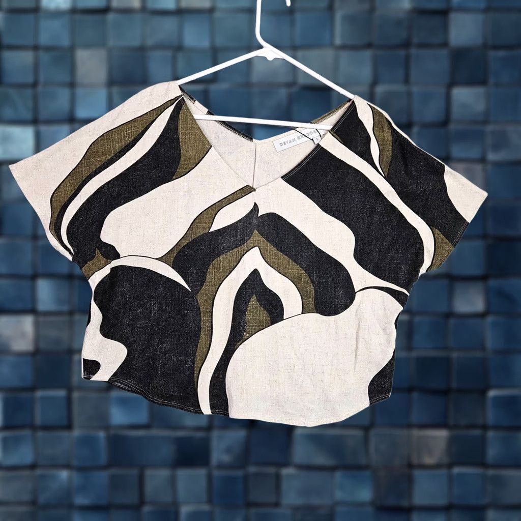 Vintage Devan Gregori Women's Sz Small Abstract Print Crop Top Short Sleeve Shirt XS? Size S / US 4 / IT 40 - 1 Thumbnail