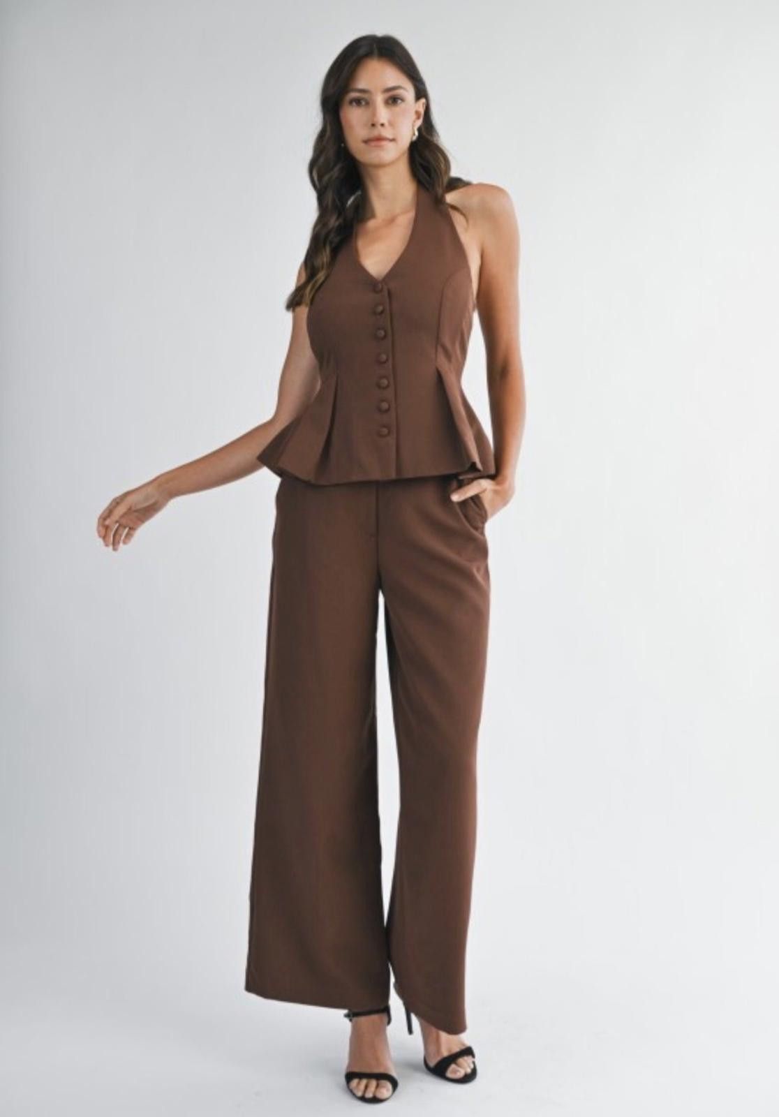 Bob Marley Mable Ana Tailored Vest & Wide Leg Pant Set Brown L Suit NWT Size L / US 10 / IT 46 - 1 Preview