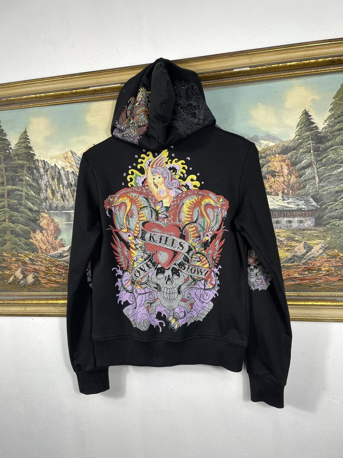 Christian Audigier × Ed Hardy × Vintage Retro 00s Hoodie With Crystals Affliction Grunge Archive Size S / US 4 / IT 40 - 7 Thumbnail
