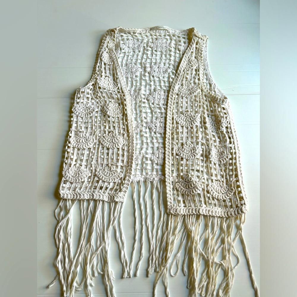 Designer Vintage Crochet Boho Vest Size M / US 6-8 / IT 42-44 - 1 Thumbnail