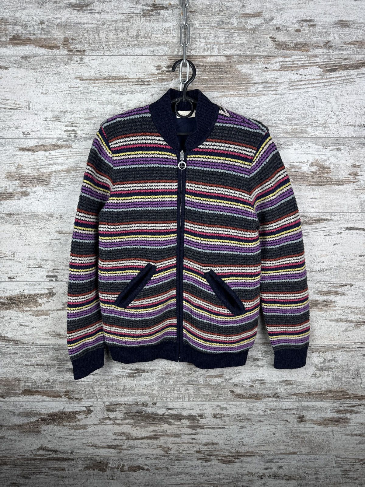 Folk Mens Vintage Folk reversible knitted bombers sweater jacket Size US S / EU 44-46 / 1 - 2 Thumbnail