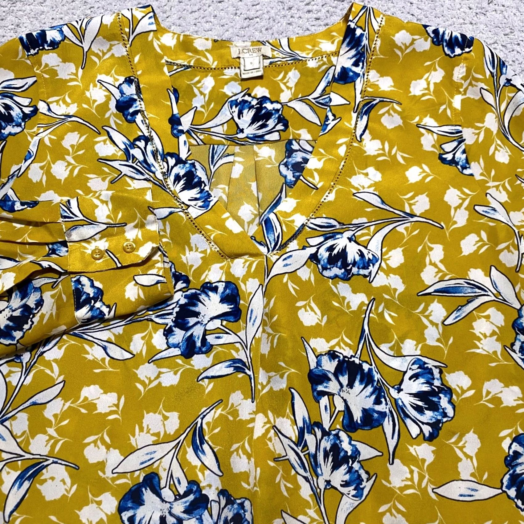 J.Crew J. Crew Womens Small Shirt Yellow Floral Long Sleeve V-Neck Pullover Blouse Top Size S / US 4 / IT 40 - 5 Thumbnail