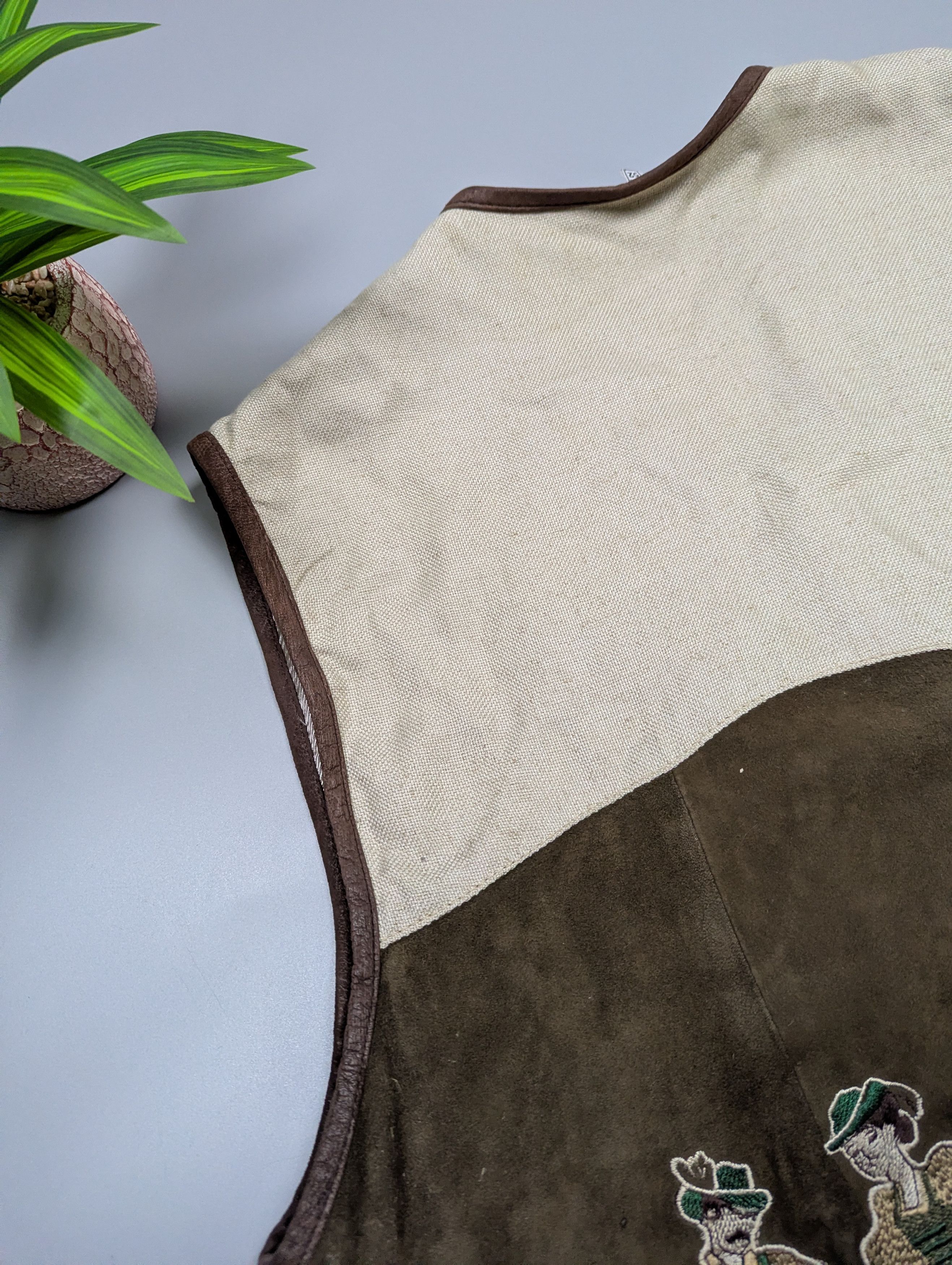 Vintage Mir San Mir Vintage Leather & Linen Folk Vest / Gilet Size US L / EU 52-54 / 3 - 6 Thumbnail