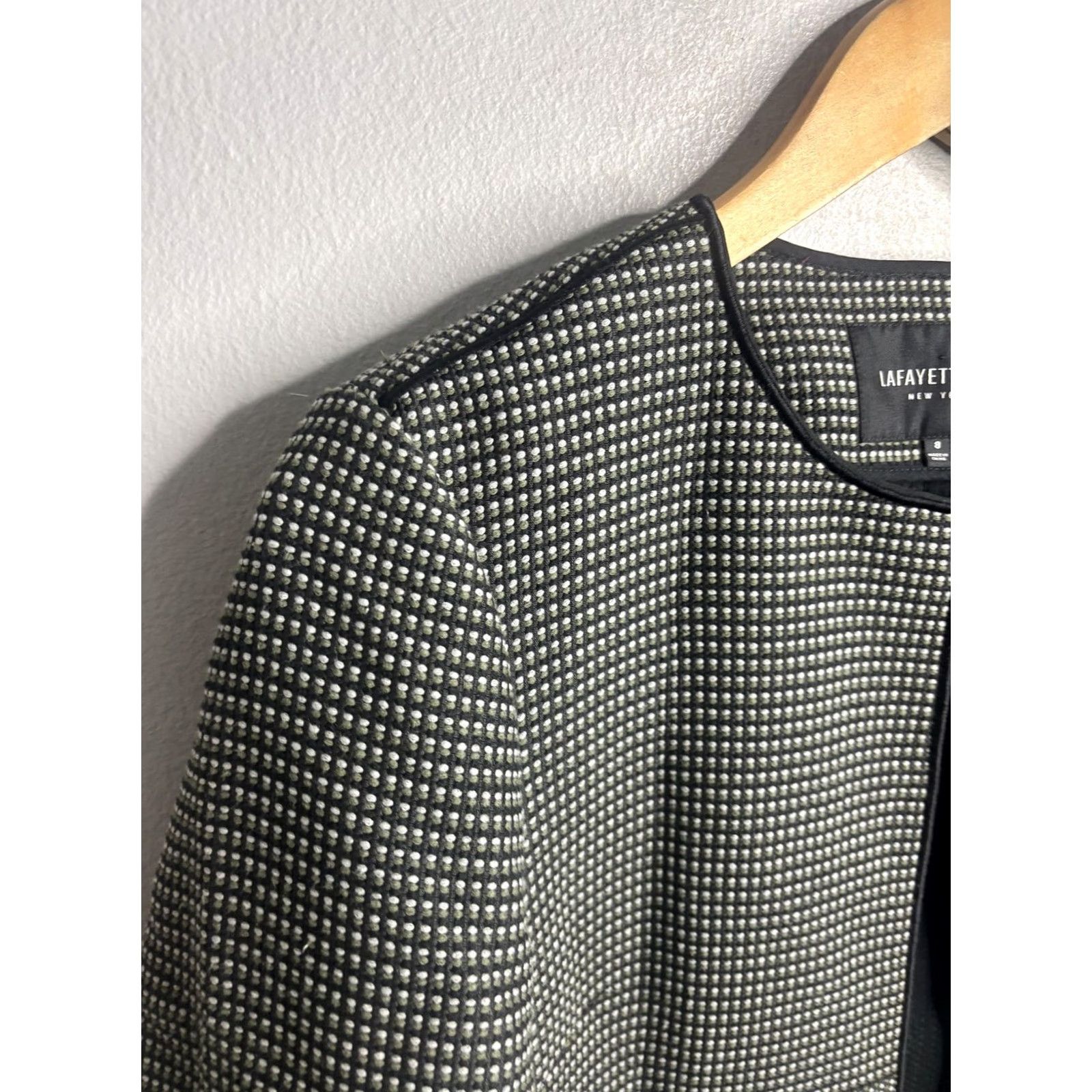 Vintage Lafayette 148 New York Blazer Womens 8 Gray Black Check Collarless Open Front Tailored Jacket Workwear Size M / US 6-8 / IT 42-44 - 2 Thumbnail