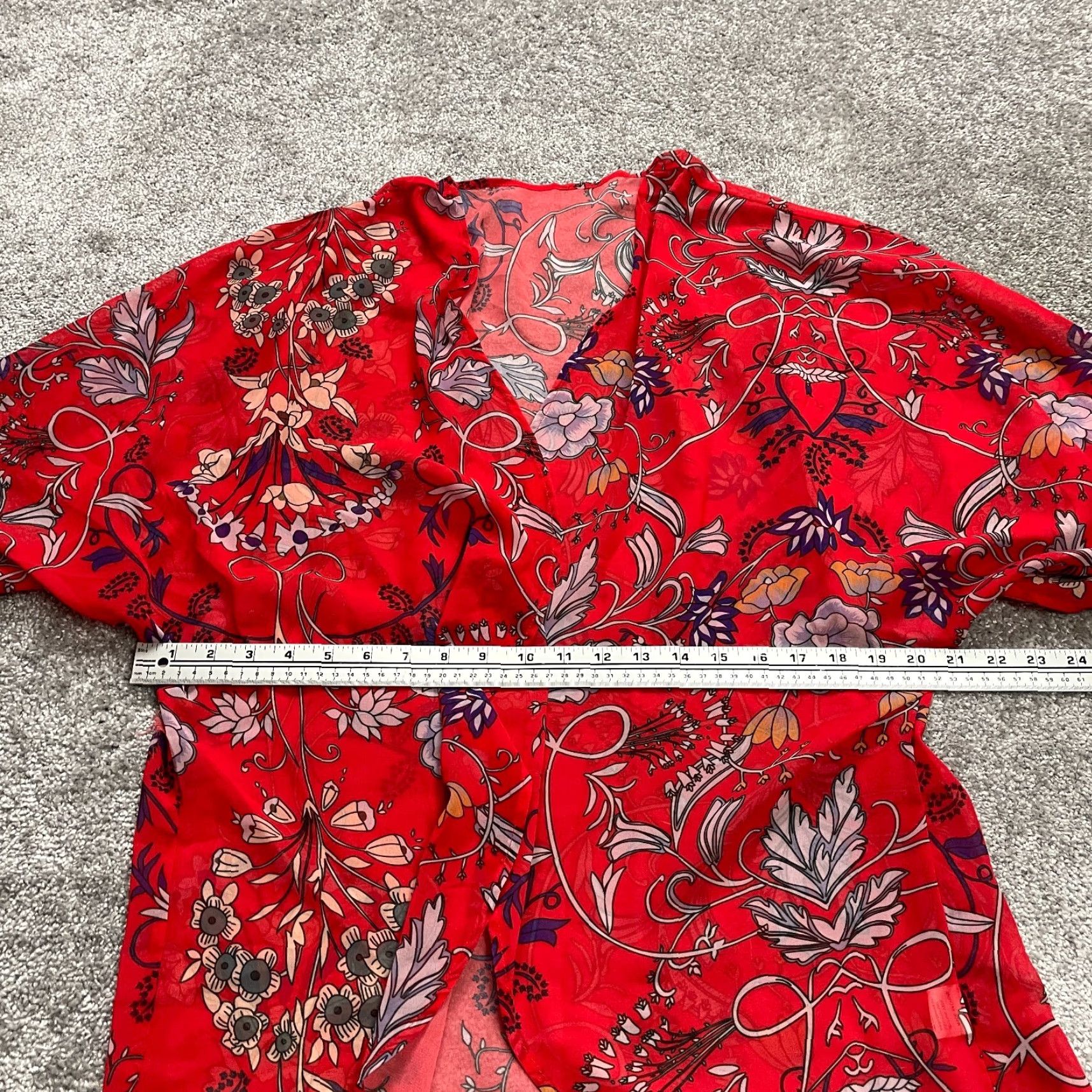 Vintage Unbranded Kimono Blouse Womens XL 3/4 Sleeve Floral Open Front Round Neck Knit Polyester Red Clothing Top Size XL / US 12-14 / IT 48-50 - 5 Thumbnail