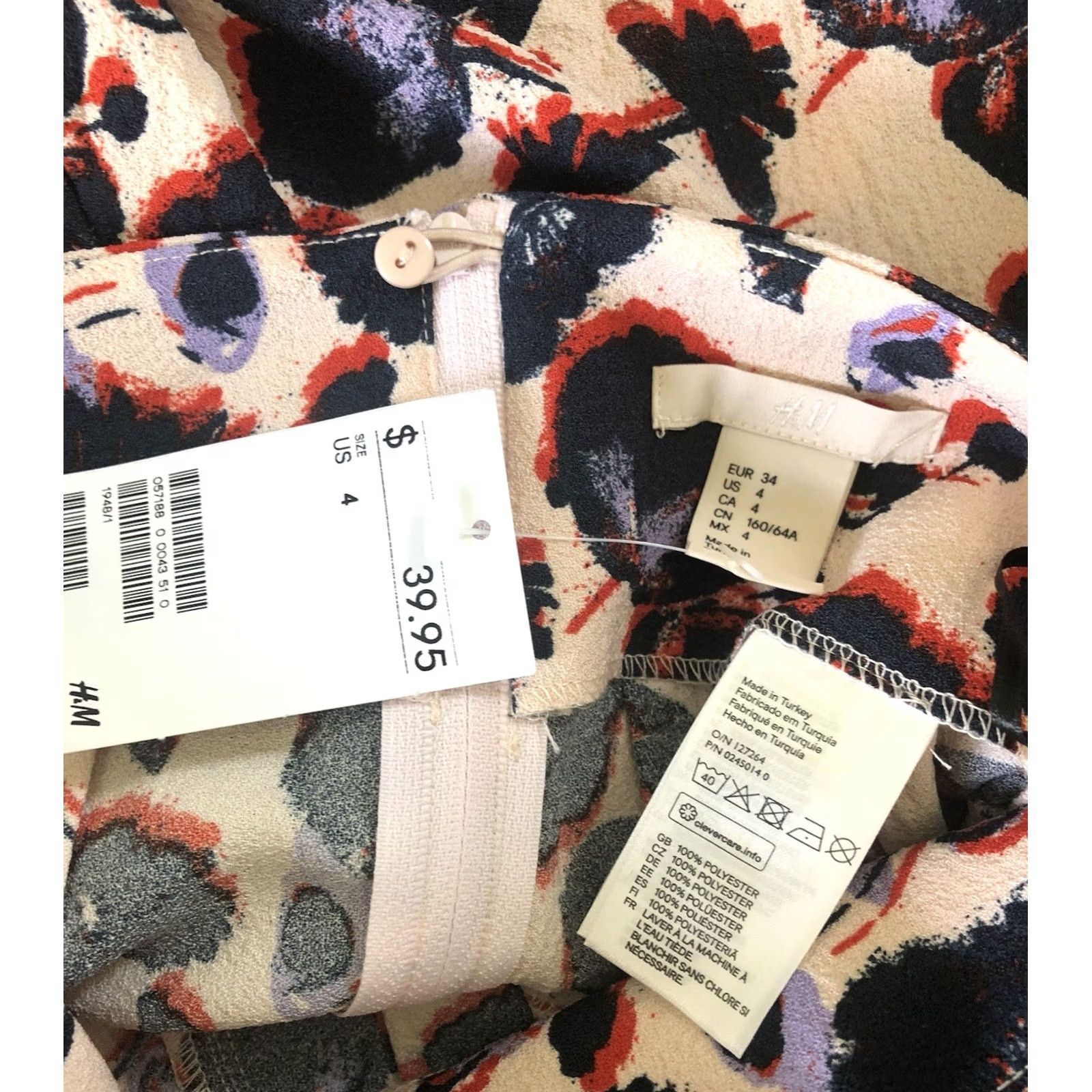 H&M VINTAGE NWT H & M Culotte Skirt Skorts 4 Peach Blue Floral Pleated Mini 25”W High Rise Size 27" / US 4 / IT 40 - 3 Thumbnail
