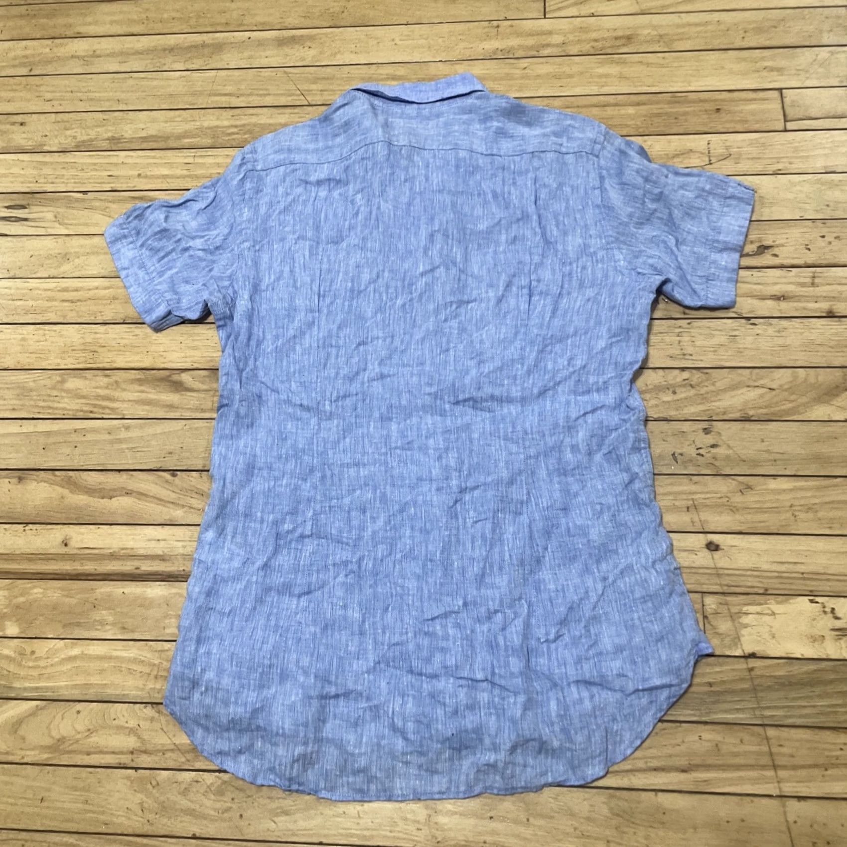 Vintage Simplicite Button-Up Shirt Men 40 Blue Linen Short Sleeve Casual Beach Nautical 90s Vintage Women? No Women. Mens Regular White? Wait. Size US M / EU 48-50 / 2 - 2 Thumbnail