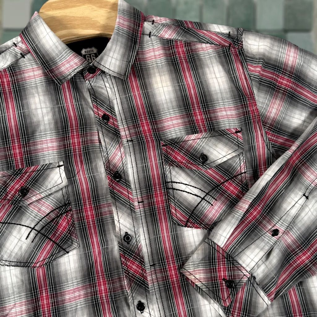 Route 66 Route 66 Shirt Mens Large Red Gray Plaid Pearl Snap Western Long Sleeve Pockets Size US L / EU 52-54 / 3 - 1 Thumbnail