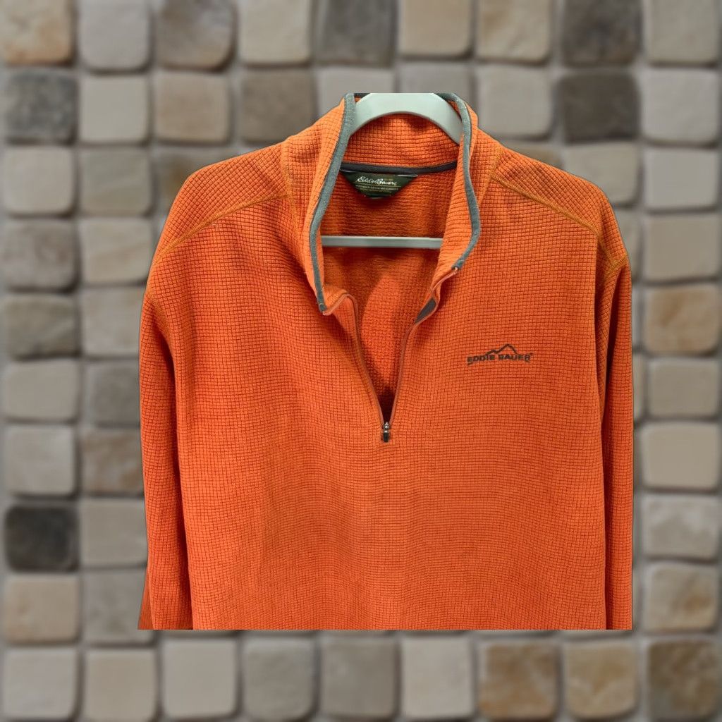 Eddie Bauer Eddie Bauer Sweater Mens L Orange Waffle Grid 1/4 Zip Outdoor Logo Pullover Size US L / EU 52-54 / 3 - 1 Thumbnail
