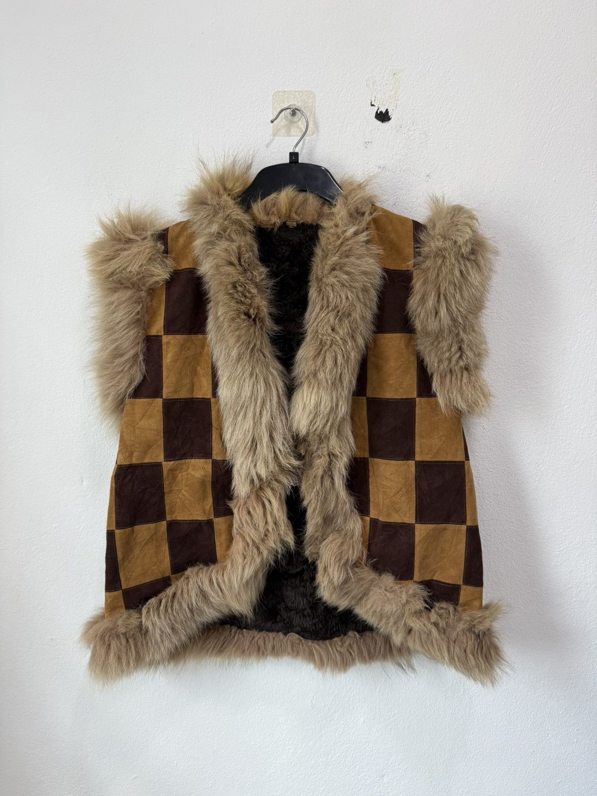 Le Grande Bleu (L.G.B.) Vintage Japanese Brand Plaid Leather Vest With Fur Rare Size US M / EU 48-50 / 2 - 2 Thumbnail