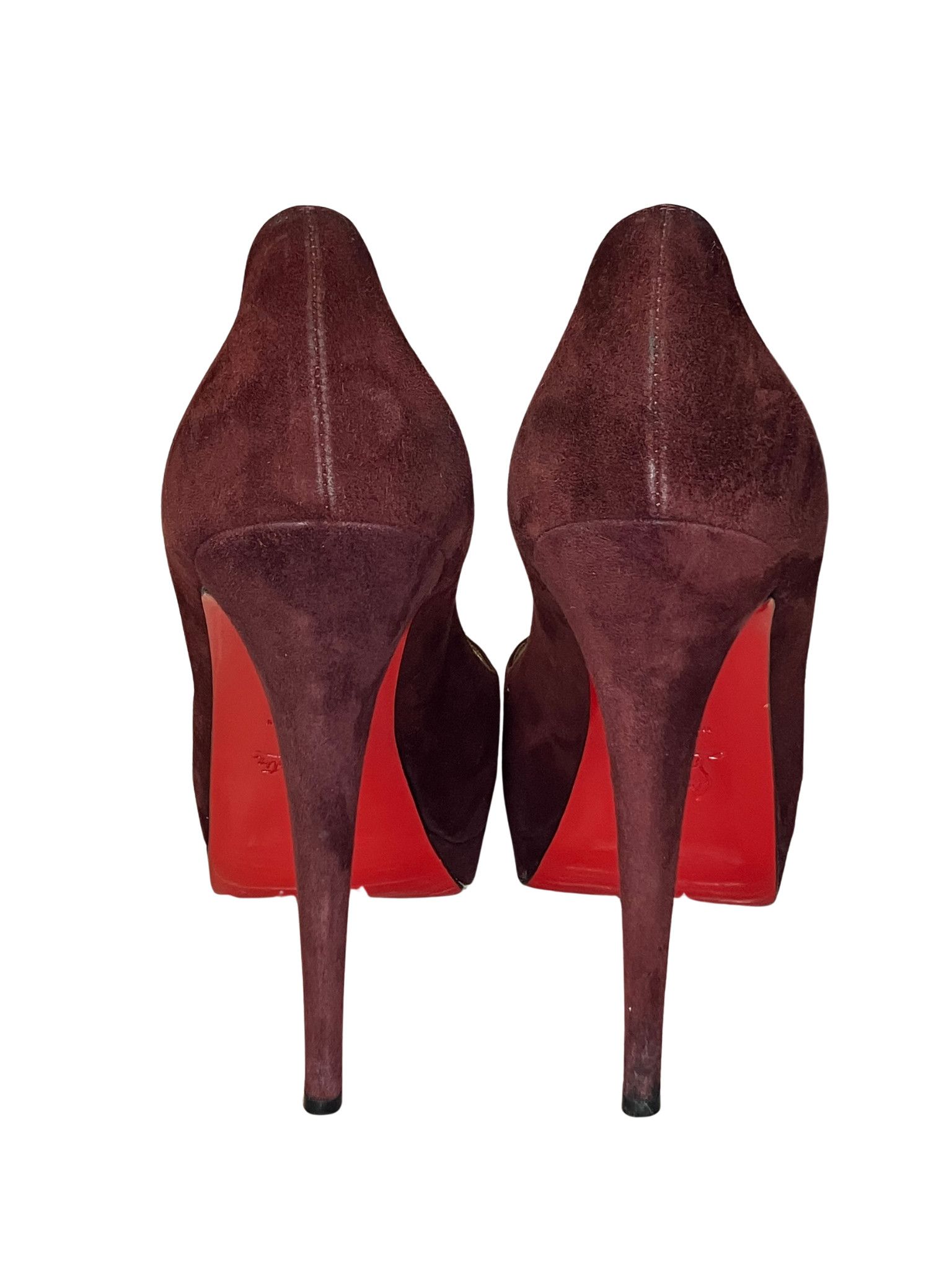 Christian Louboutin Christian Louboutin Burgundy Suede Peep Toe Platform Heels Size US 10 / IT 40 - 5 Thumbnail