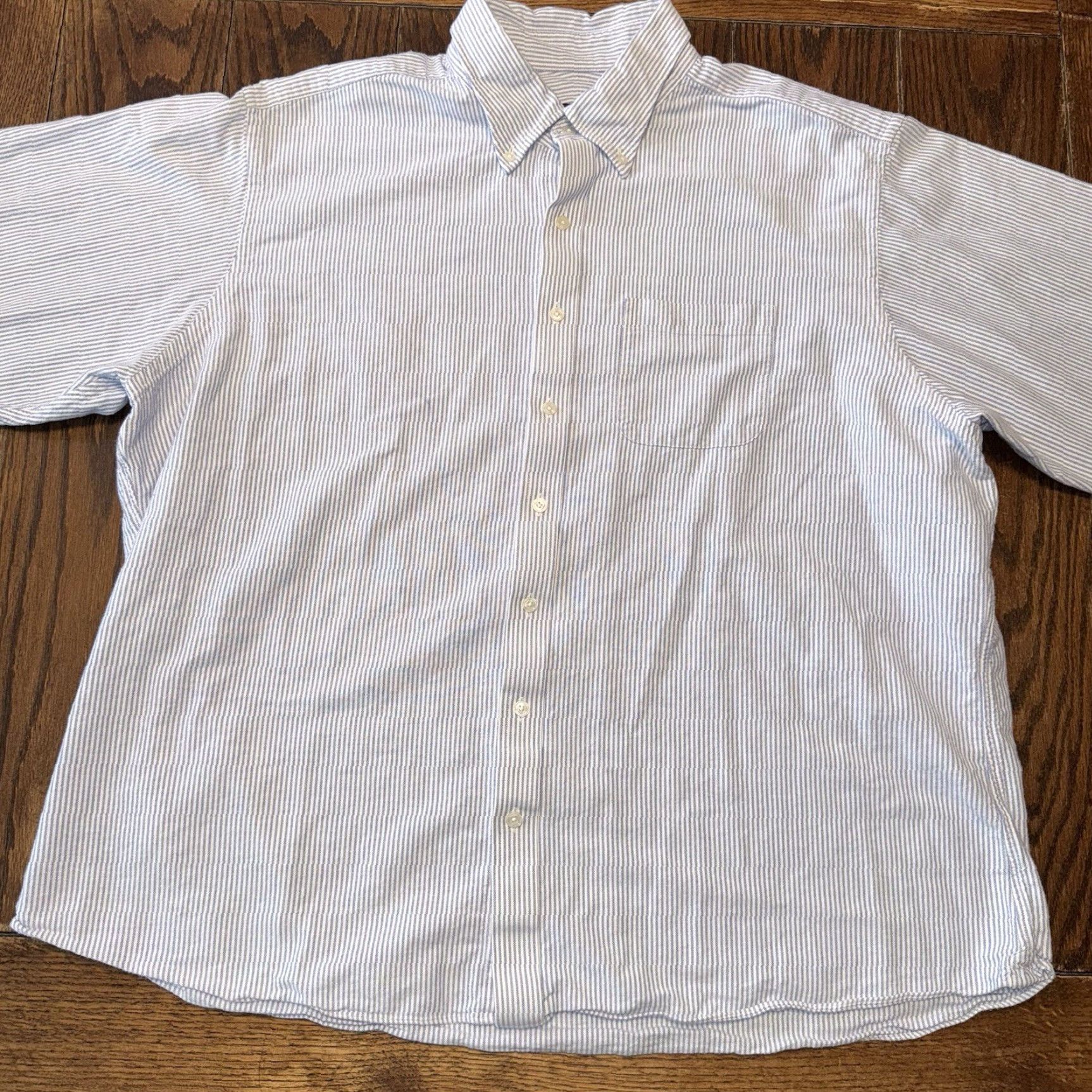 Proper Cloth Proper Cloth Button Shirt 19/34 Washed Blue Stripe Lightweight Cotton Oxford Shirt Men Long Sleeve Button-Up Size US XXL / EU 58 / 5 - 2 Thumbnail
