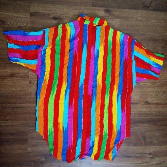 Other Vintage Gottex Rainbow Painted Stripe Polyester Disco Shirt Size US L / EU 52-54 / 3 - 4 Thumbnail