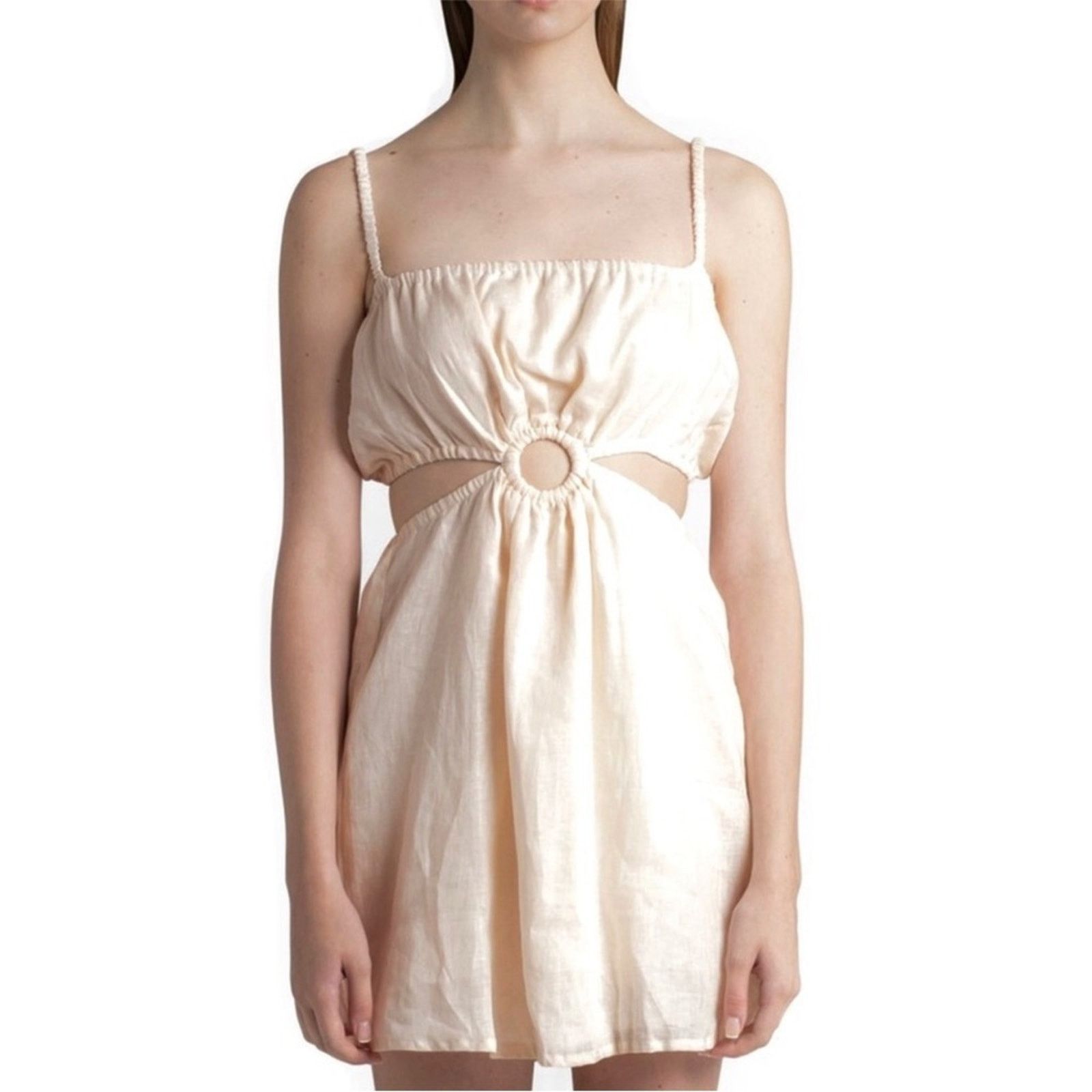 FAITHFULL FAITHFULL THE BRAND BEIGE LINEN CUTOUT MINI DRESS XL Size XL / US 12-14 / IT 48-50 - 4 Thumbnail