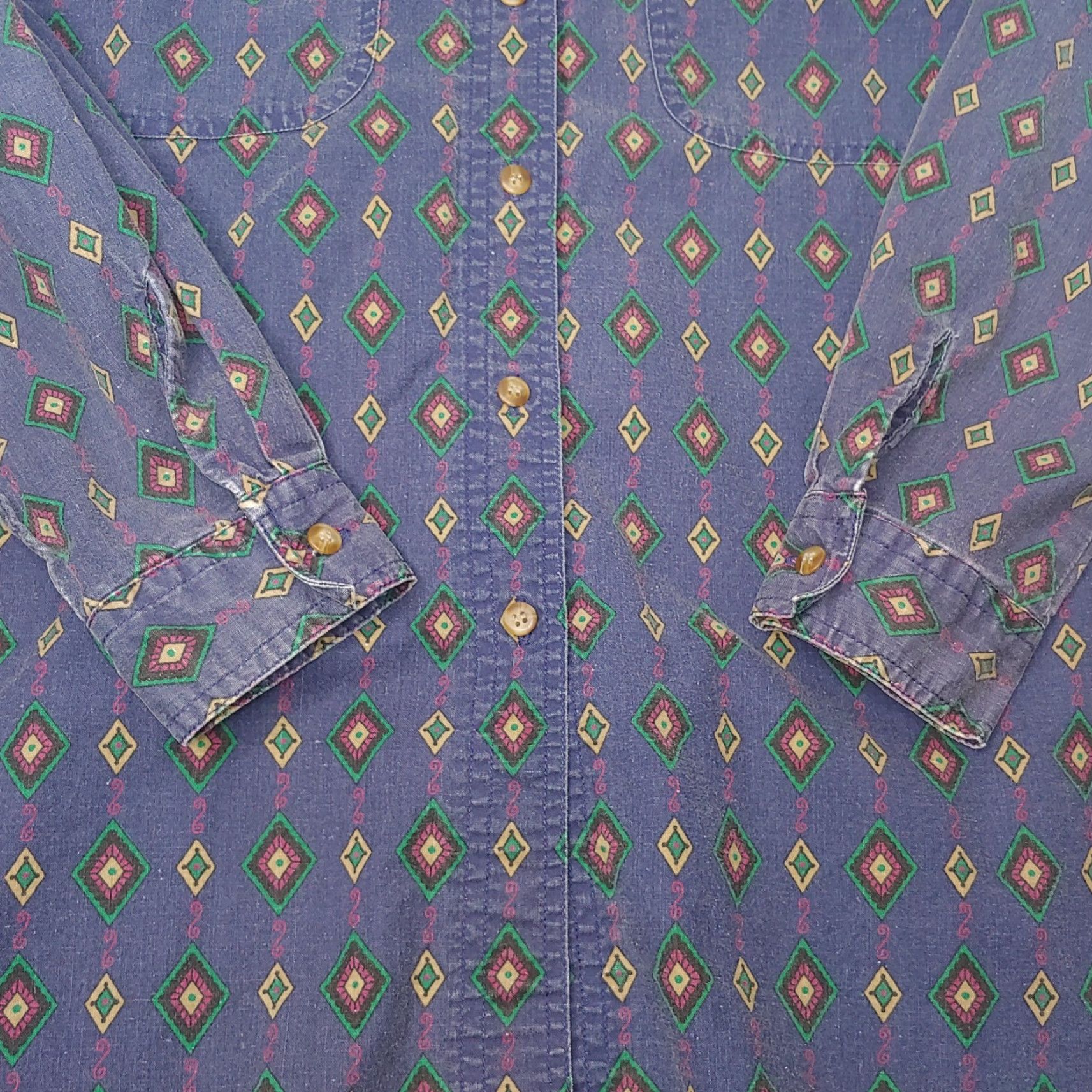 Vintage VINTAGE Palmetto's Shirt Men L Blue 100% Cotton Long Sleeve Geometric Diamond Button-Up 1990s 90s Regular Fit Size US L / EU 52-54 / 3 - 6 Thumbnail