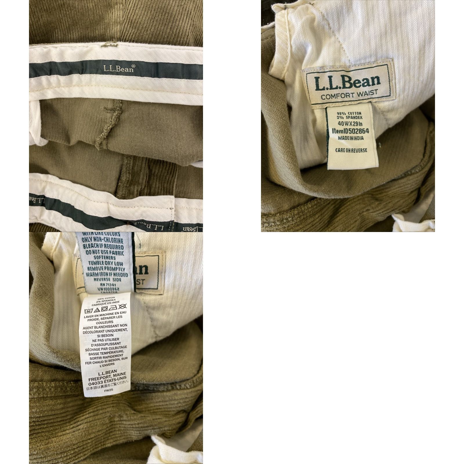 Vintage L.L. Bean Corduroy Pants Olive Green Men's 40X30 Flat Front Adjustable Waist Classic Style Size US 40 / EU 56 - 8 Thumbnail