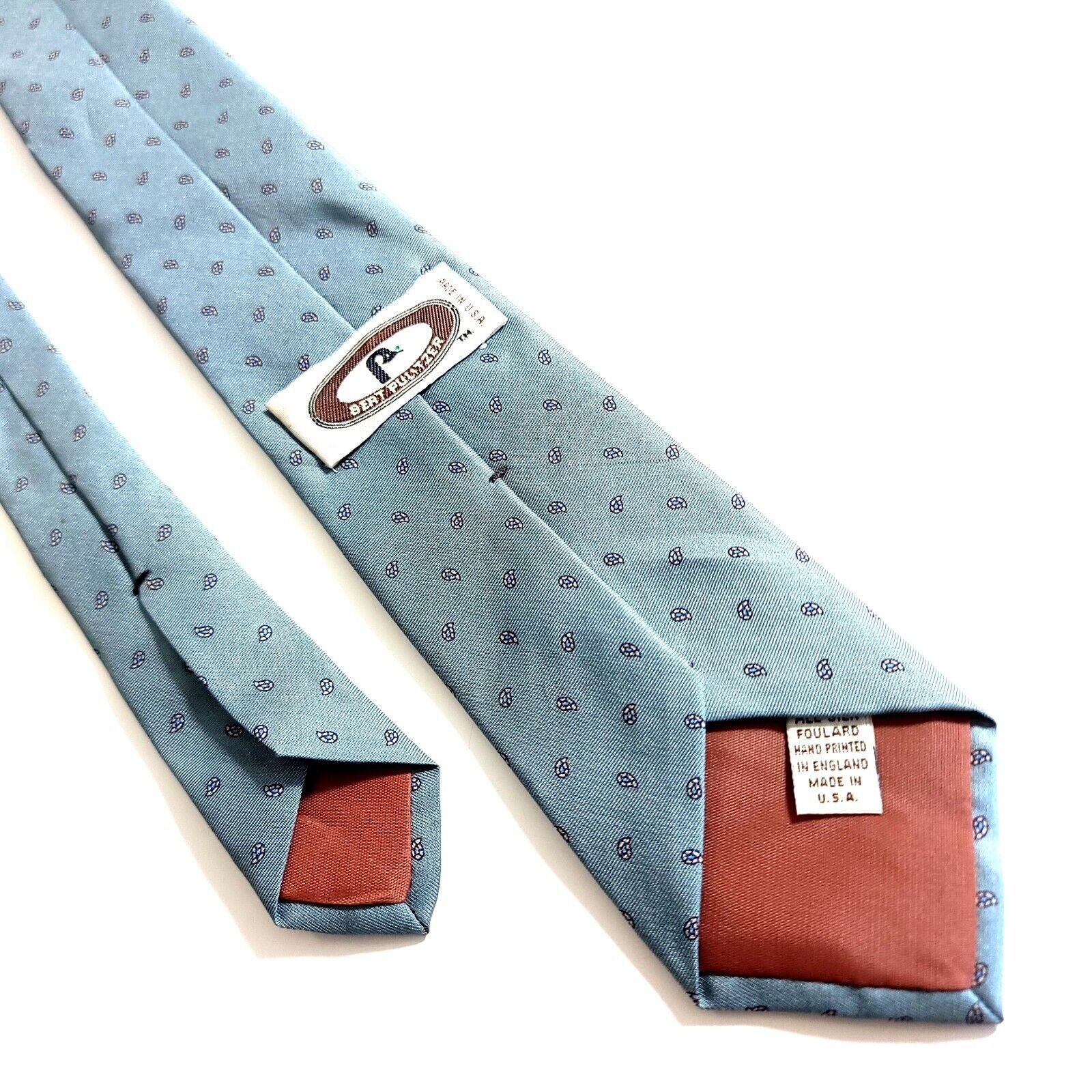 Bert Pulitzer Bert Pulitzer USA Paisley Print Blue Short Skinny Silk Tie Size ONE SIZE - 5 Thumbnail