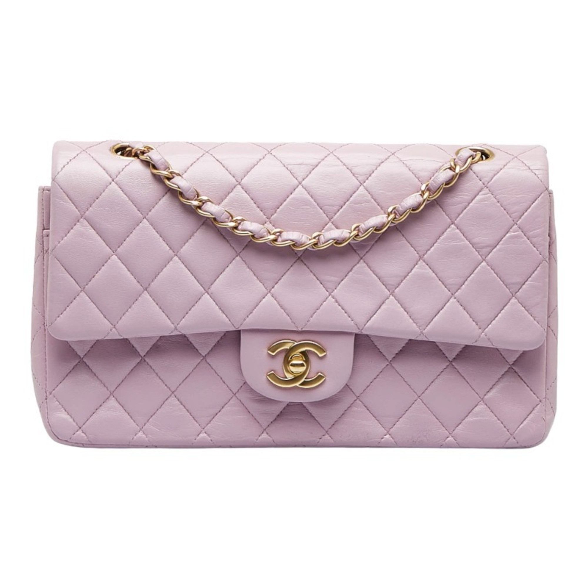 CHANEL Matelasse W Flap Chain Shoulder Bag Size 25 Pink/Multicolor