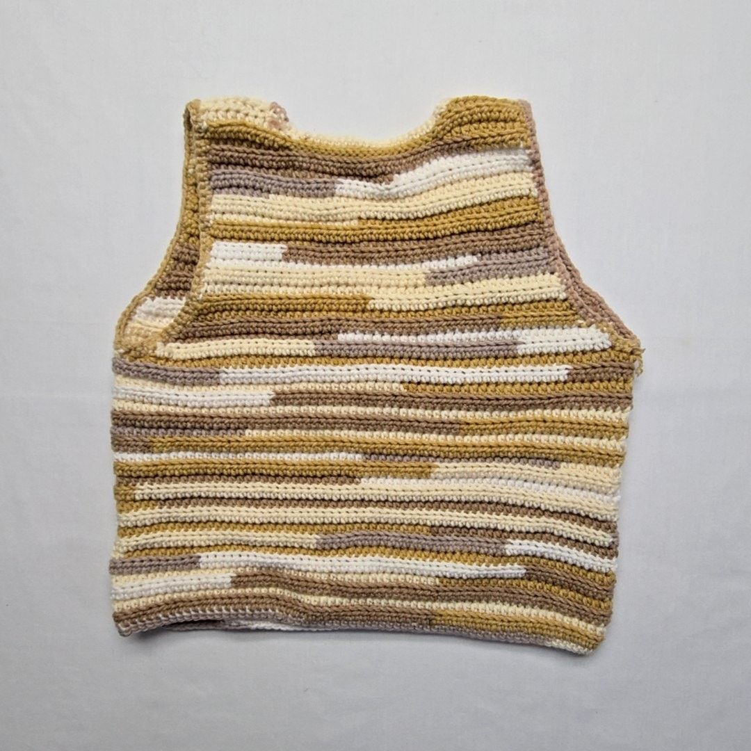 Handmade Womens Brown Tan S knitted Vest Striped Boho Knit Vest Size S / US 4 / IT 40 - 5 Thumbnail
