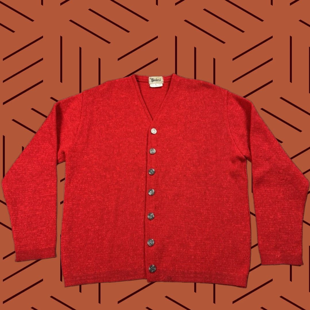 Barker VINTAGE BARKER'S Men Wool Heavyweight V-Neck Button Cardigan Sweater 50s Red Fall Winter Casual Size US L / EU 52-54 / 3 - 1 Thumbnail