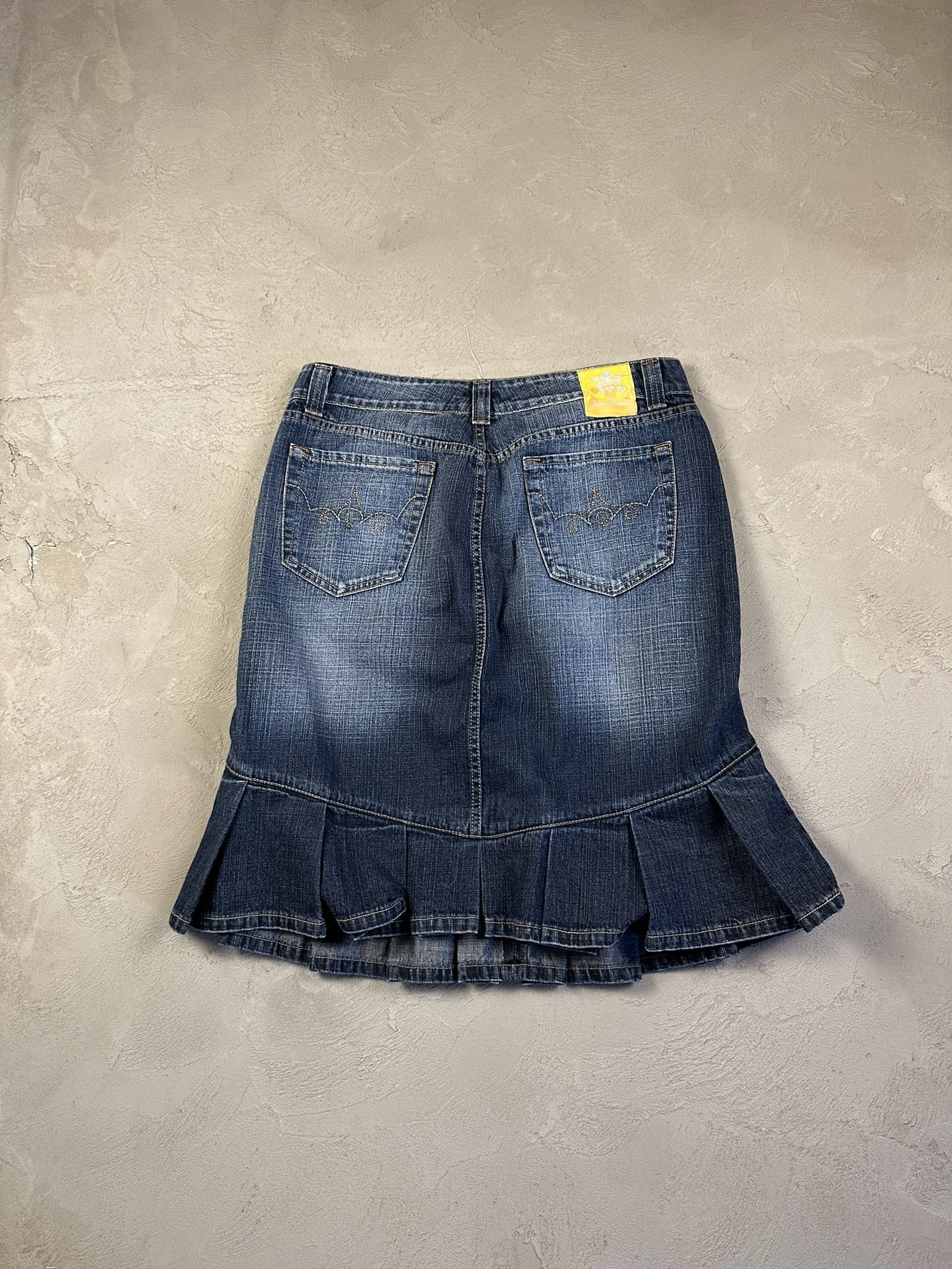 Vintage Vintage Y2k Italian Faded Denim Midi Skirt 2000s Size 34" / US 12 / IT 48 - 4 Thumbnail