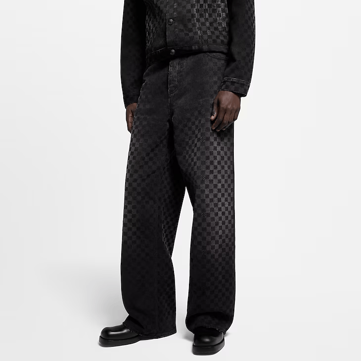 Louis Vuitton Flocked Damier Denim Wide-Leg Trousers Size US 29 - 4 Thumbnail