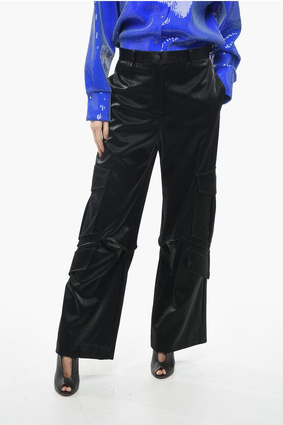 MSGM og1mm0724 Satin Cargo Belt Pants in Black Size 30" / US 8 / IT 44 - 1 Thumbnail