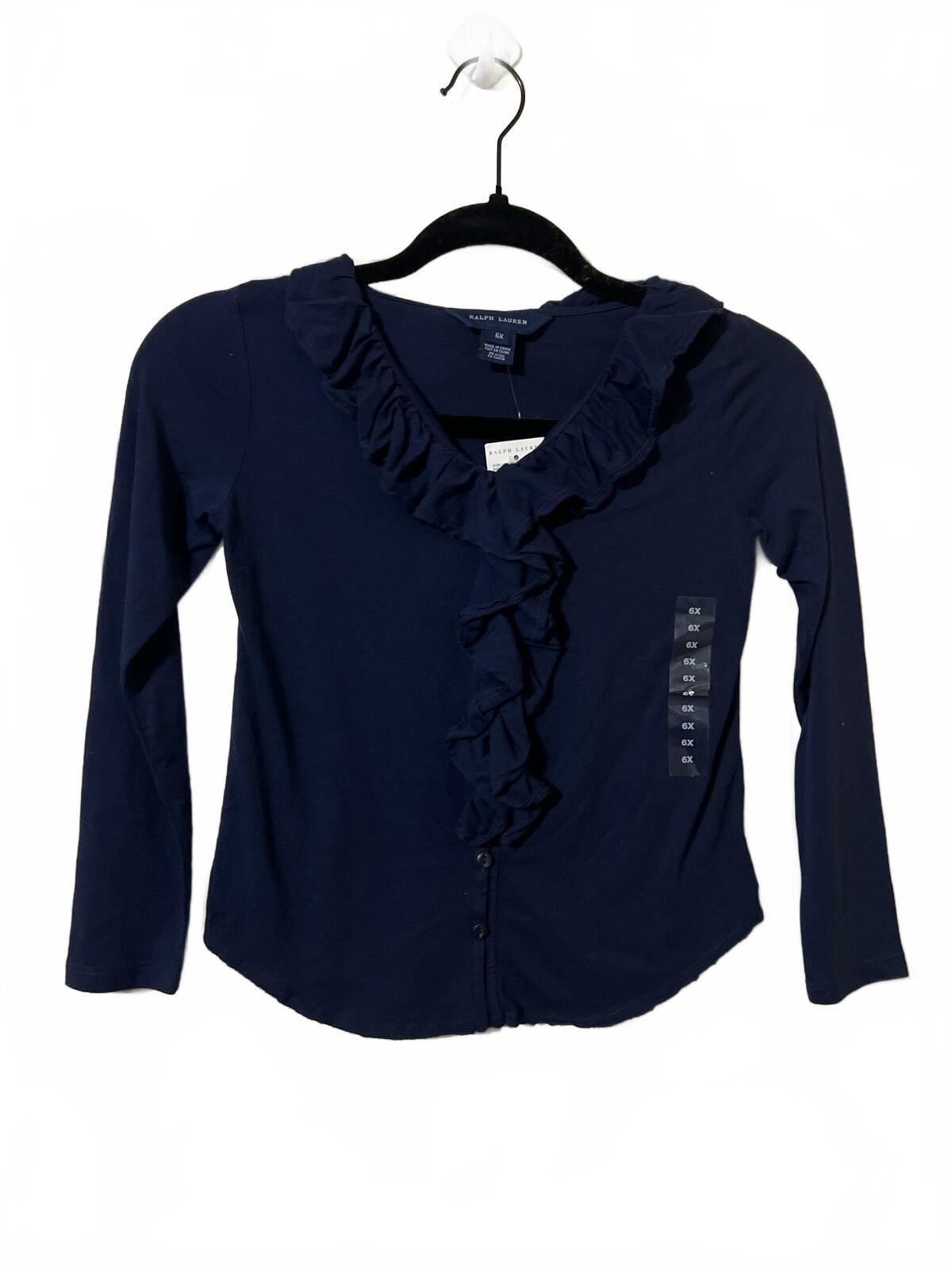 Polo Ralph Lauren Ralph Lauren Girls Navy Blue Ruffle Collar Long Sleeve Top 6 Size ONE SIZE - 2 Thumbnail