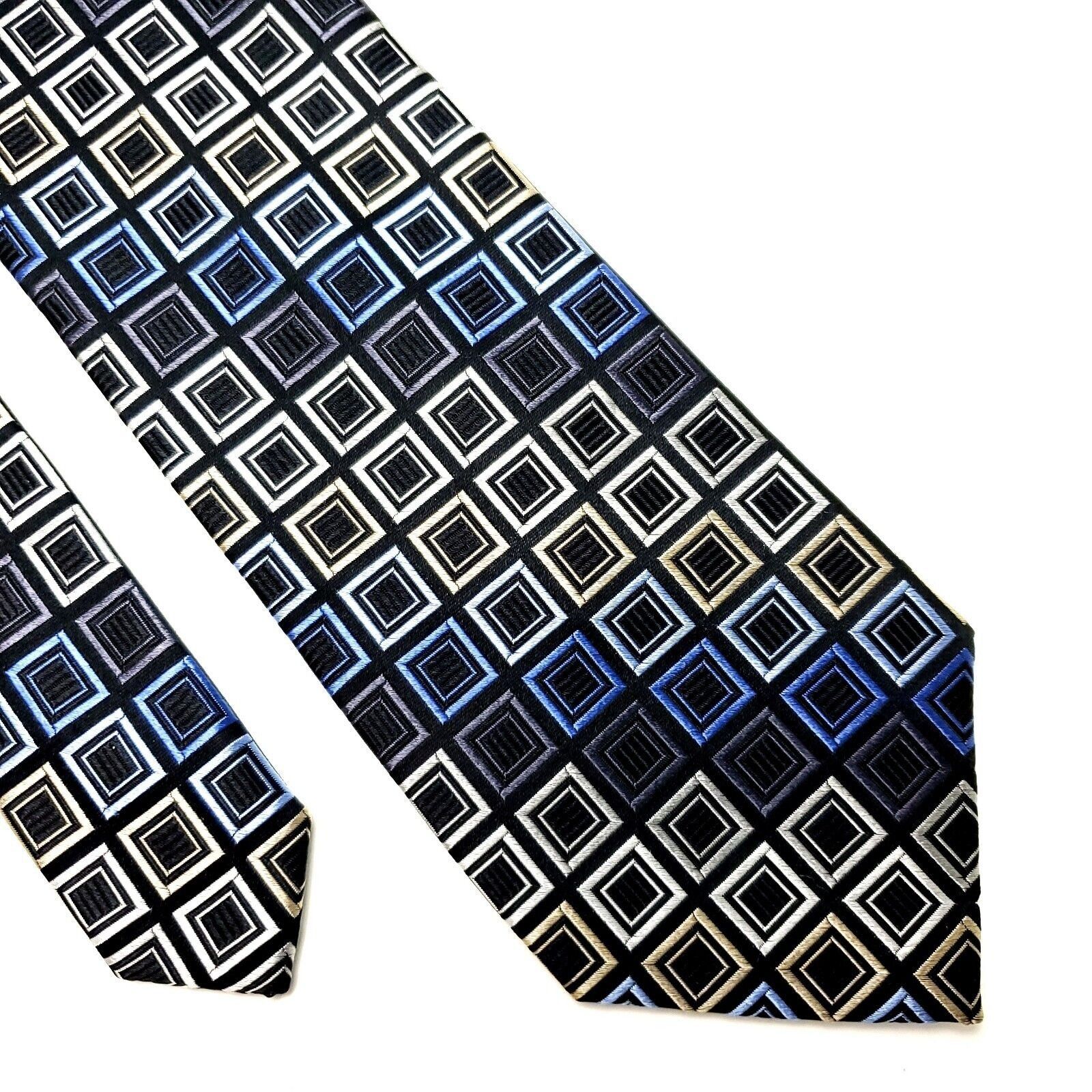 Michael Kors Michael Kors Silk Tie Woven Gray Blue Geometric Size ONE SIZE - 1 Thumbnail