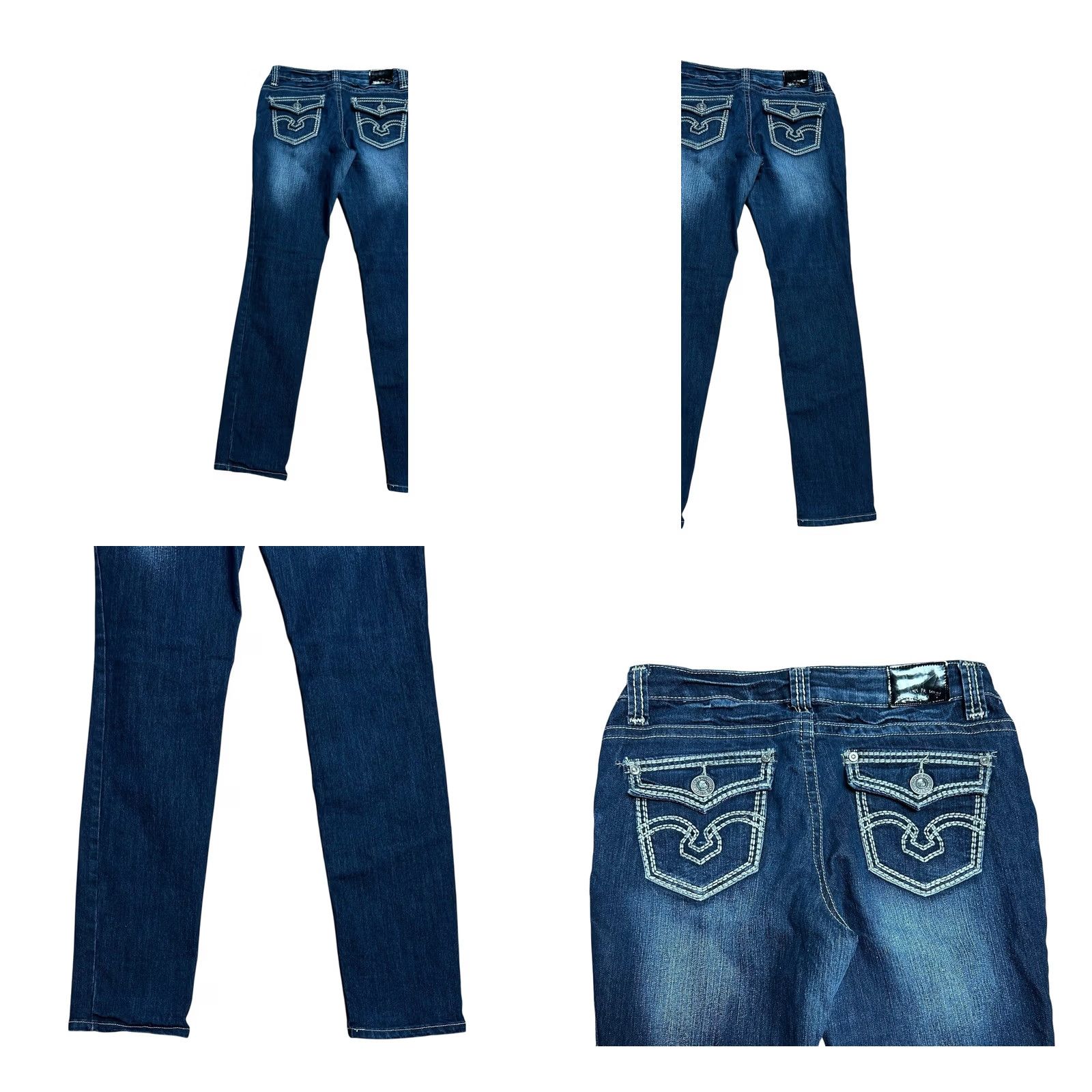 Denime ZCO Jeans Ladies Blue Distressed Embroidered Embellished Denim Jeans Size 11 Women’s Regular Bootcut 5-Pocket Cotton Blend Spandex Size 32" / US 10 / IT 46 - 10 Thumbnail
