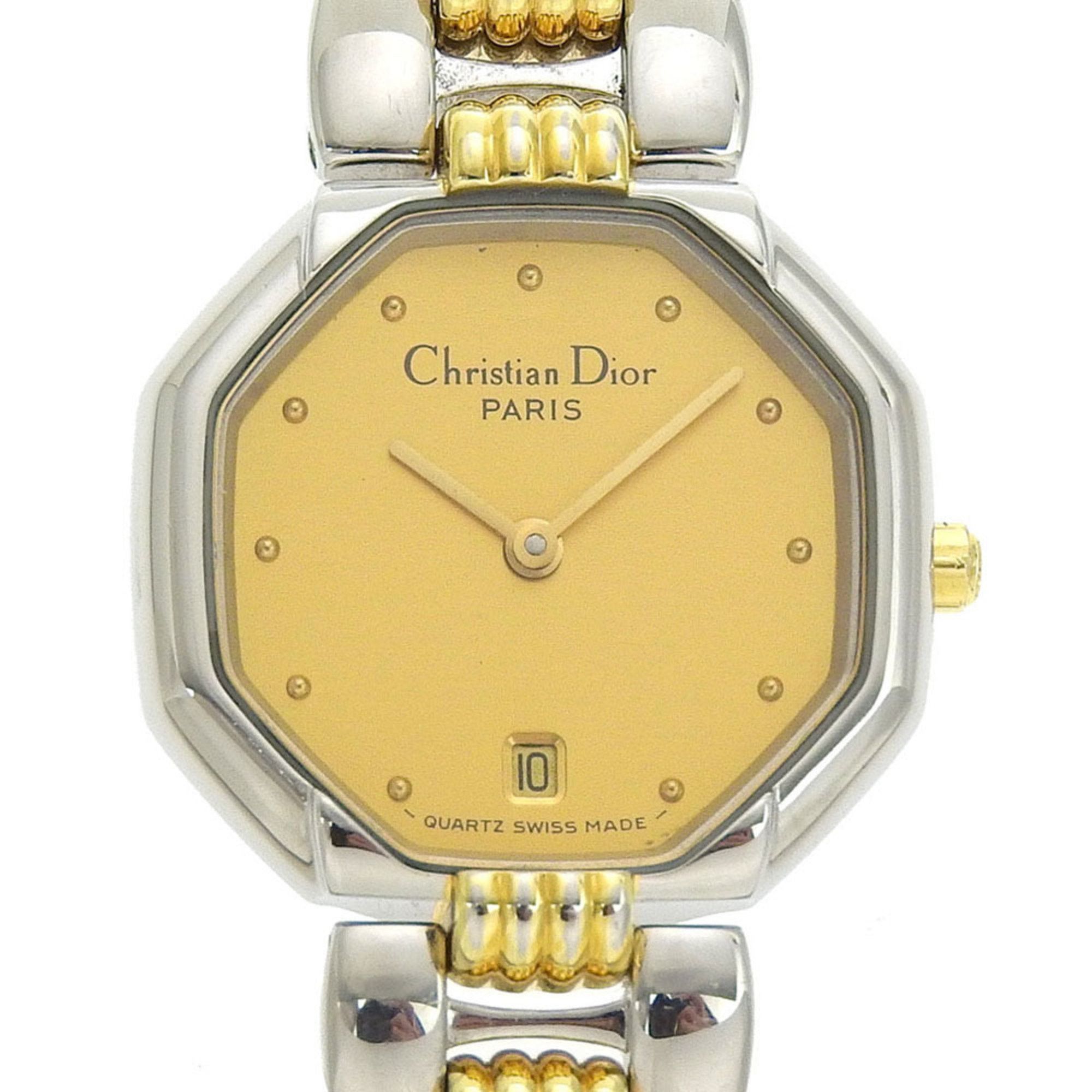 Christian Dior Swing Octagon Watch Date D48-203 Stainless Steel X Gold Plated Quartz Analog Display Dial Women's