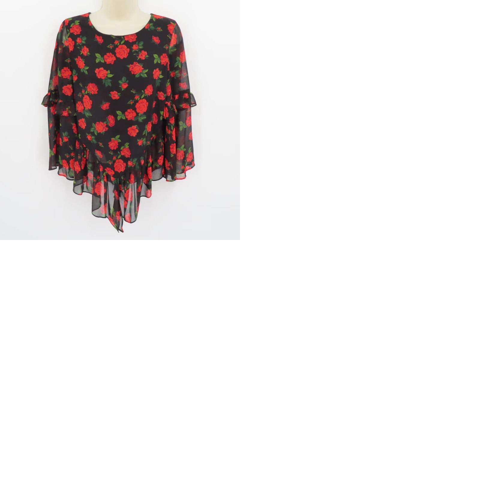 Vintage K/Lab Women Small Red Rose Flower Sheer Ruffle Long Sleeve Shirt Top Blouse Size S / US 4 / IT 40 - 9 Thumbnail