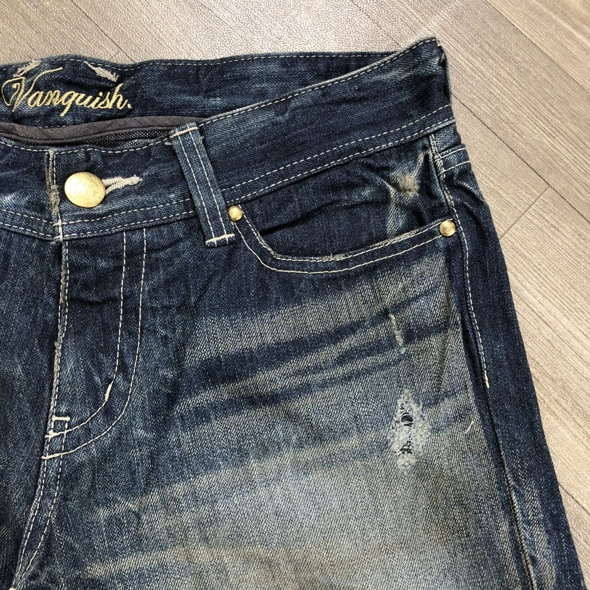 Vanquish 🇯🇵2000s Vanquish Distressed Painted Punk Bootcut Flared Jeans Size US 31 - 5 Thumbnail
